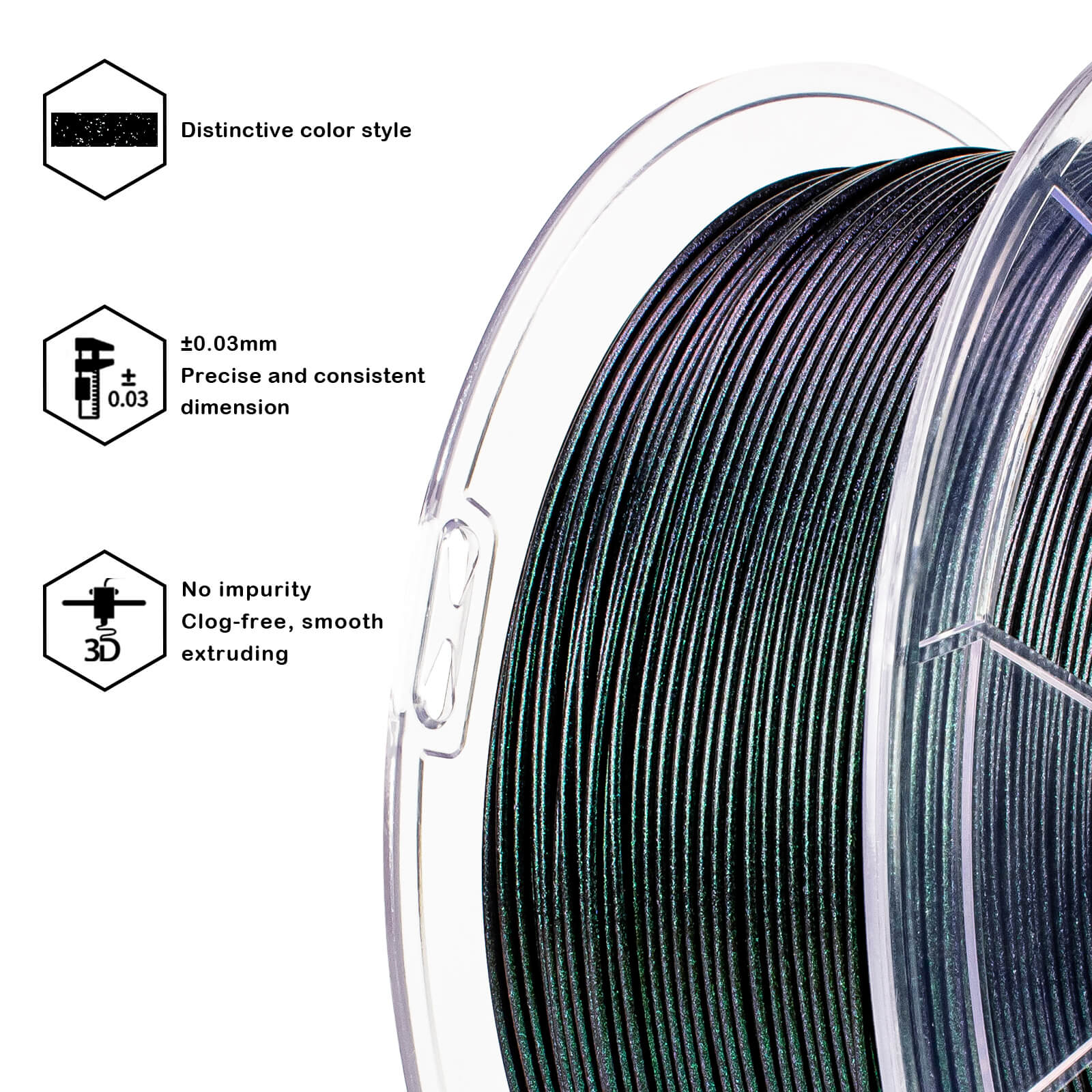 ZIRO Chameleon Series PLA Filament 1.75mm 1kg/2.2lb Spool , Fir Green Luster - Image 4