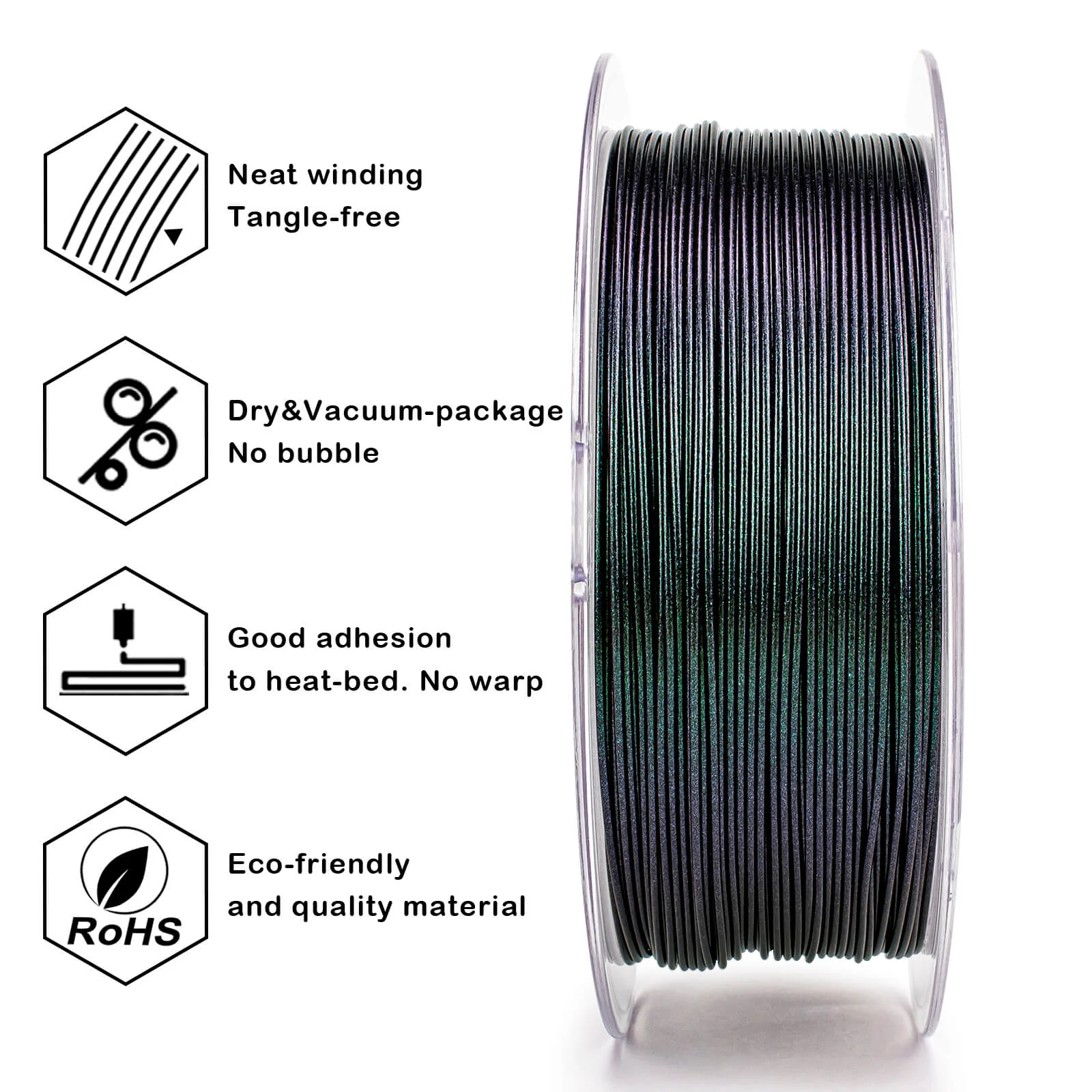 ZIRO Chameleon Series PLA Filament 1.75mm 1kg/2.2lb Spool , Fir Green Luster - Image 5