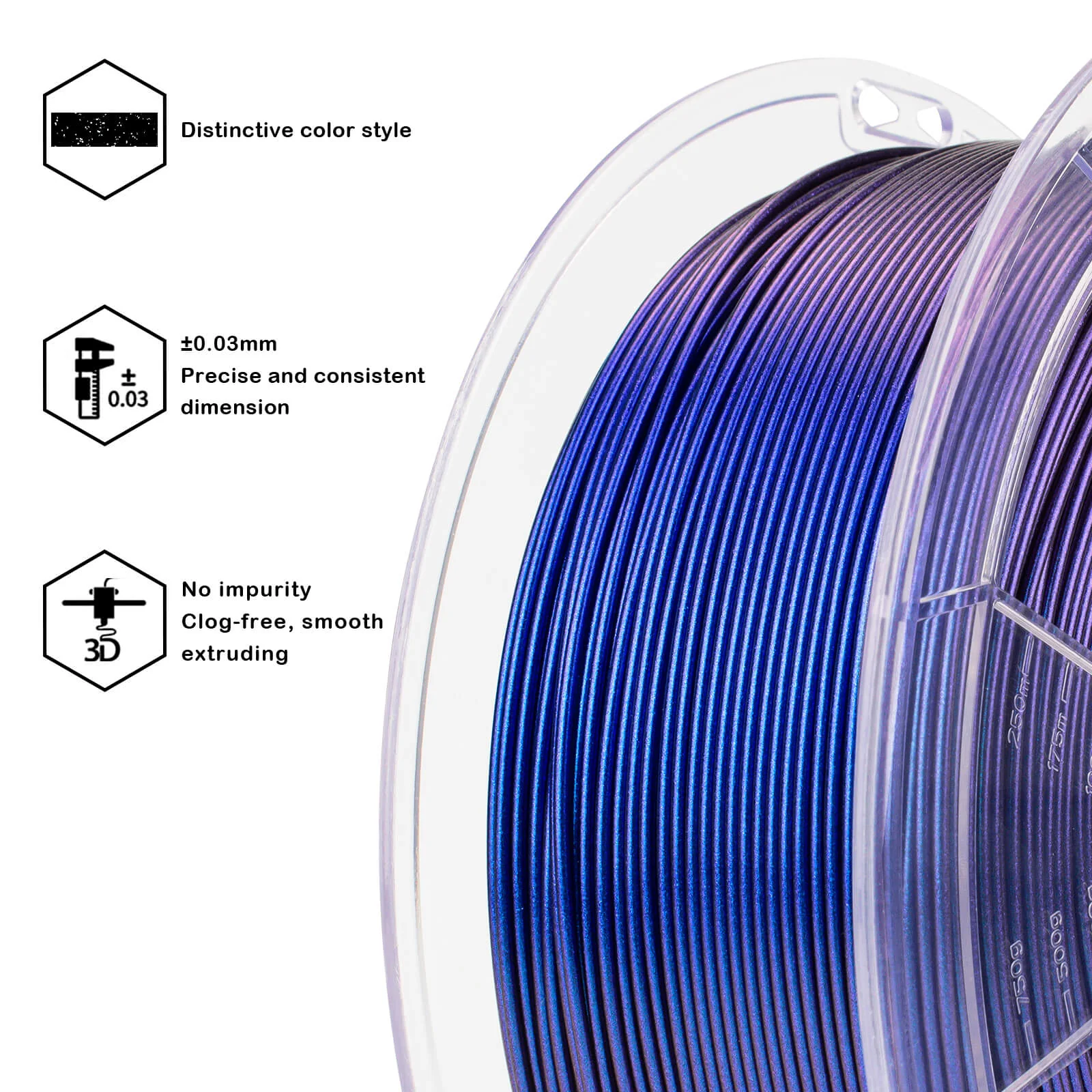 ZIRO Chameleon Series PLA Filament 1.75mm 1kg/2.2lb Spool , Iris Blue Luster - Image 7