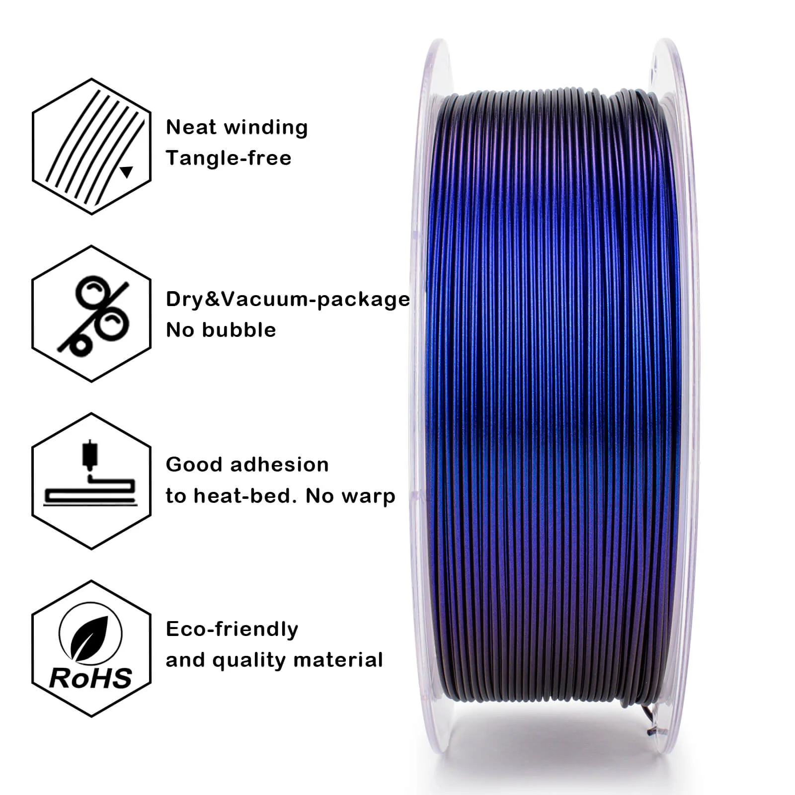 ZIRO Chameleon Series PLA Filament 1.75mm 1kg/2.2lb Spool , Iris Blue Luster - Image 8