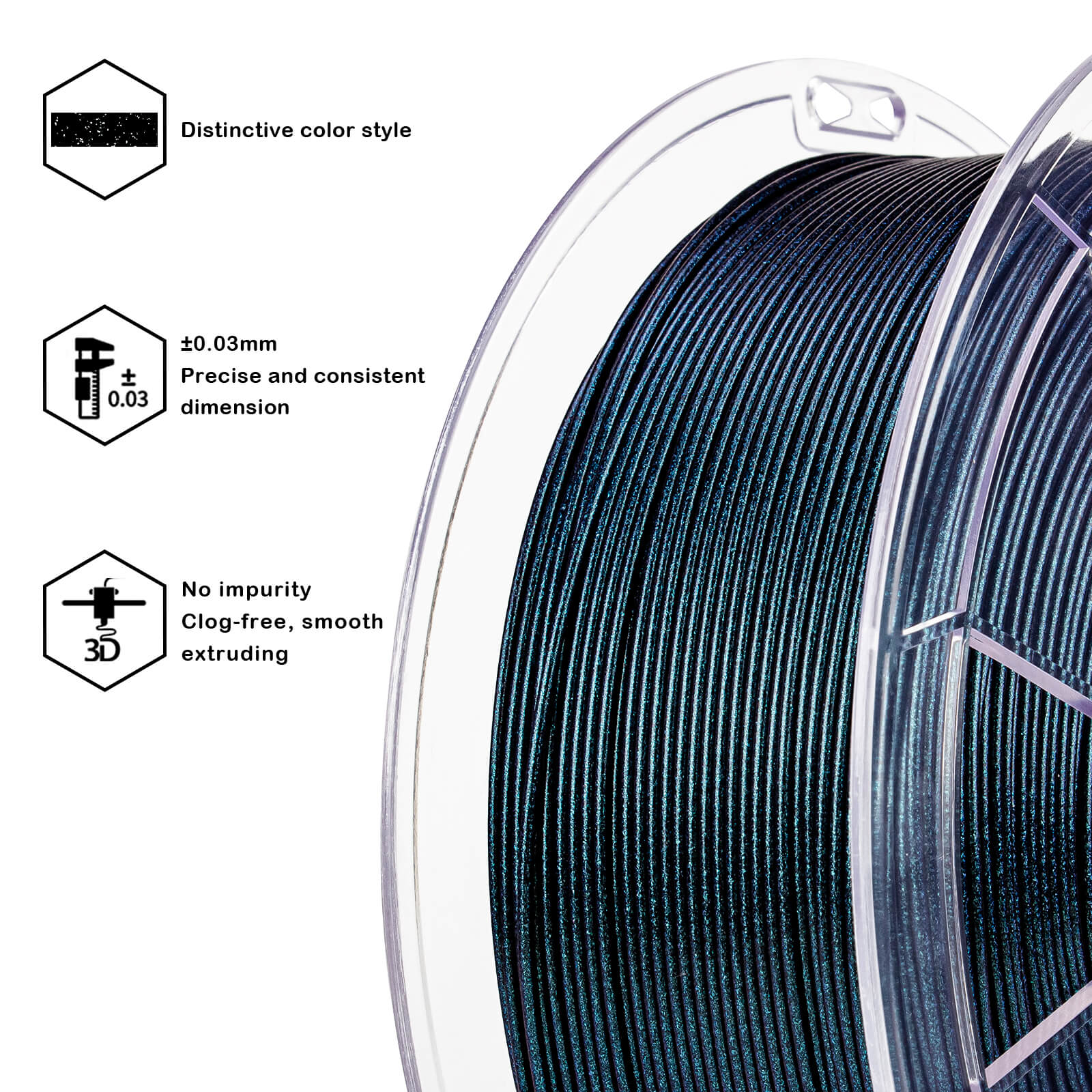 ZIRO Chameleon Series PLA Filament 1.75mm 1kg/2.2lb Spool , Moonlit Teal Luster - Image 7