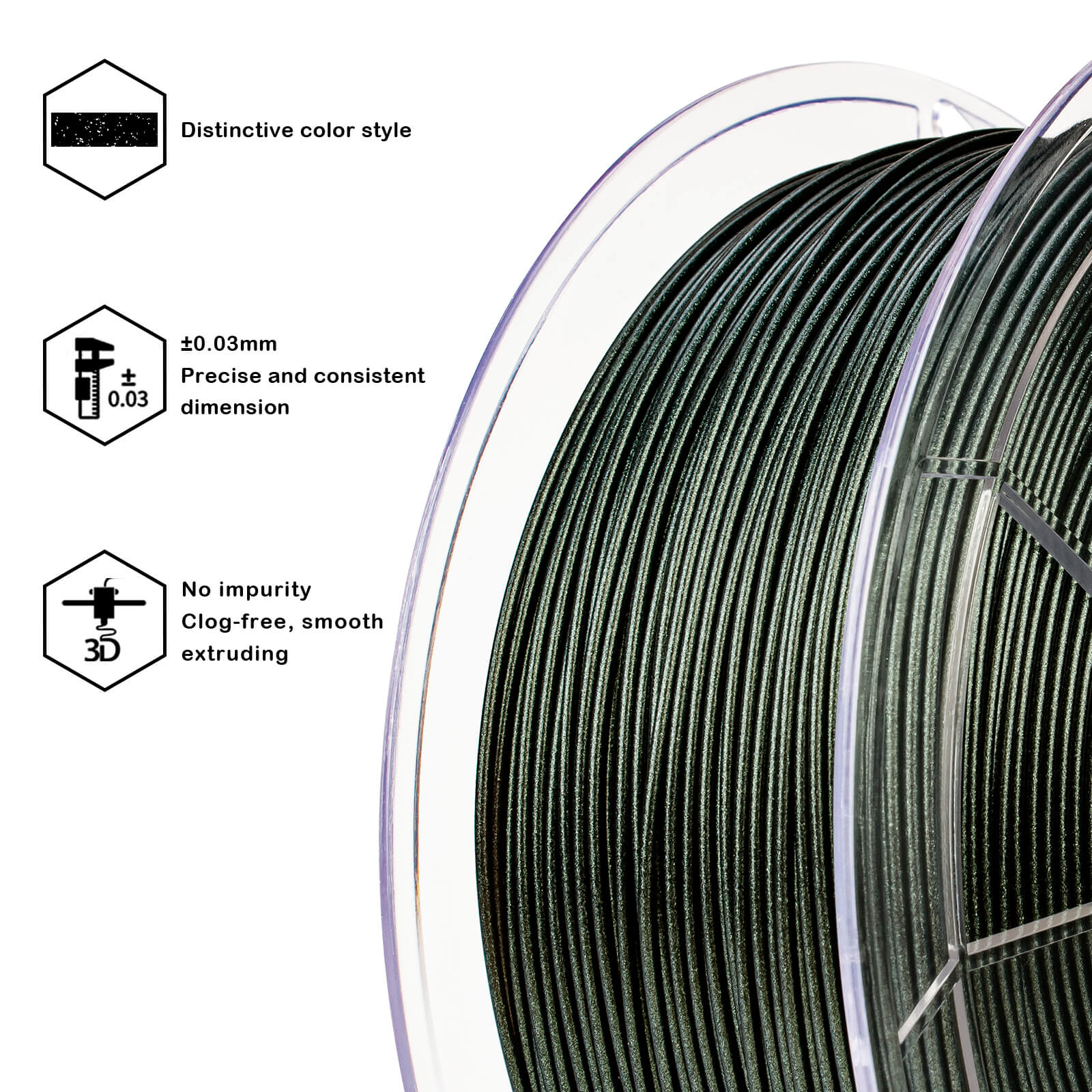 ZIRO Chameleon Series PLA Filament 1.75mm 1kg/2.2lb Spool , Moss Green Luster - Image 8