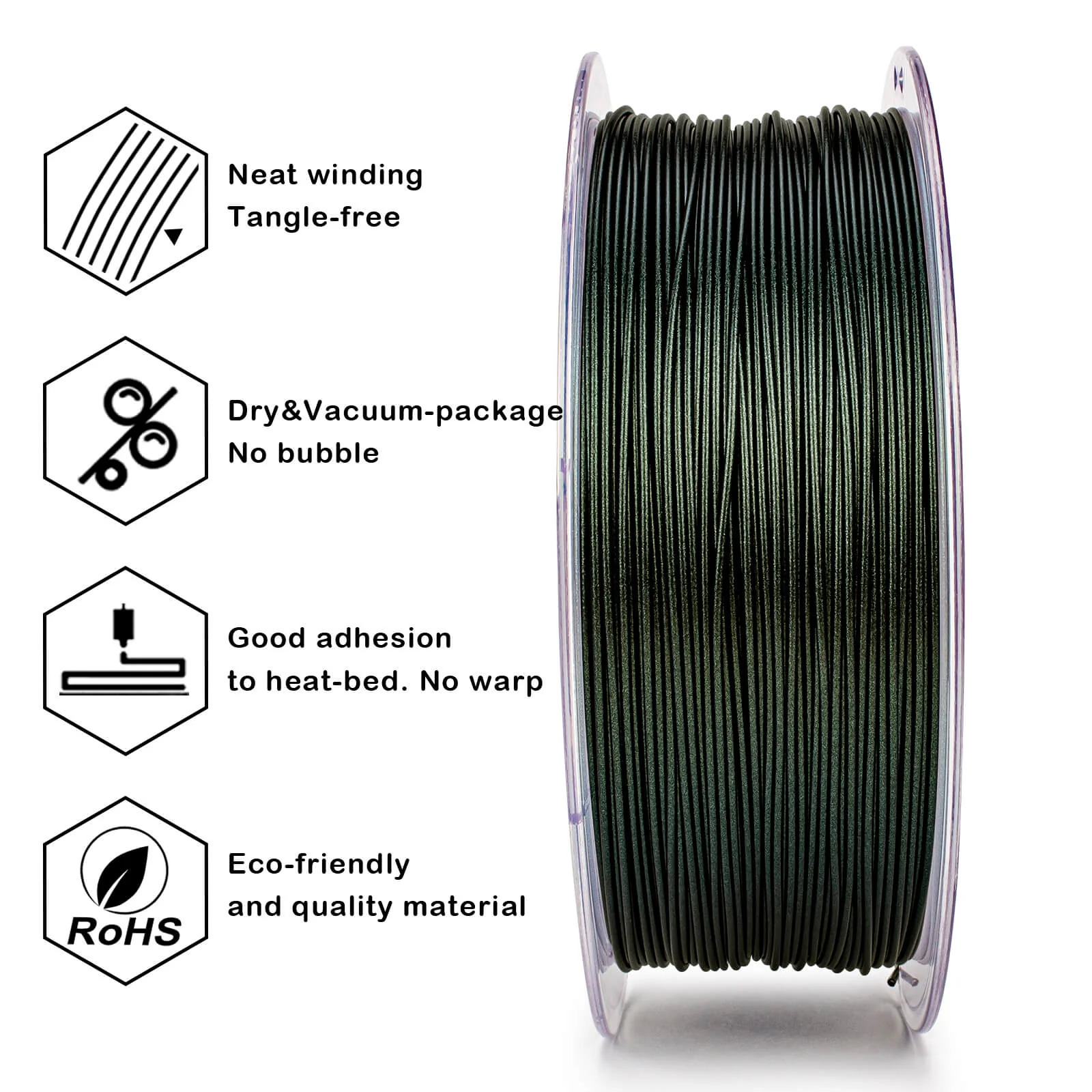 ZIRO Chameleon Series PLA Filament 1.75mm 1kg/2.2lb Spool , Moss Green Luster - Image 9