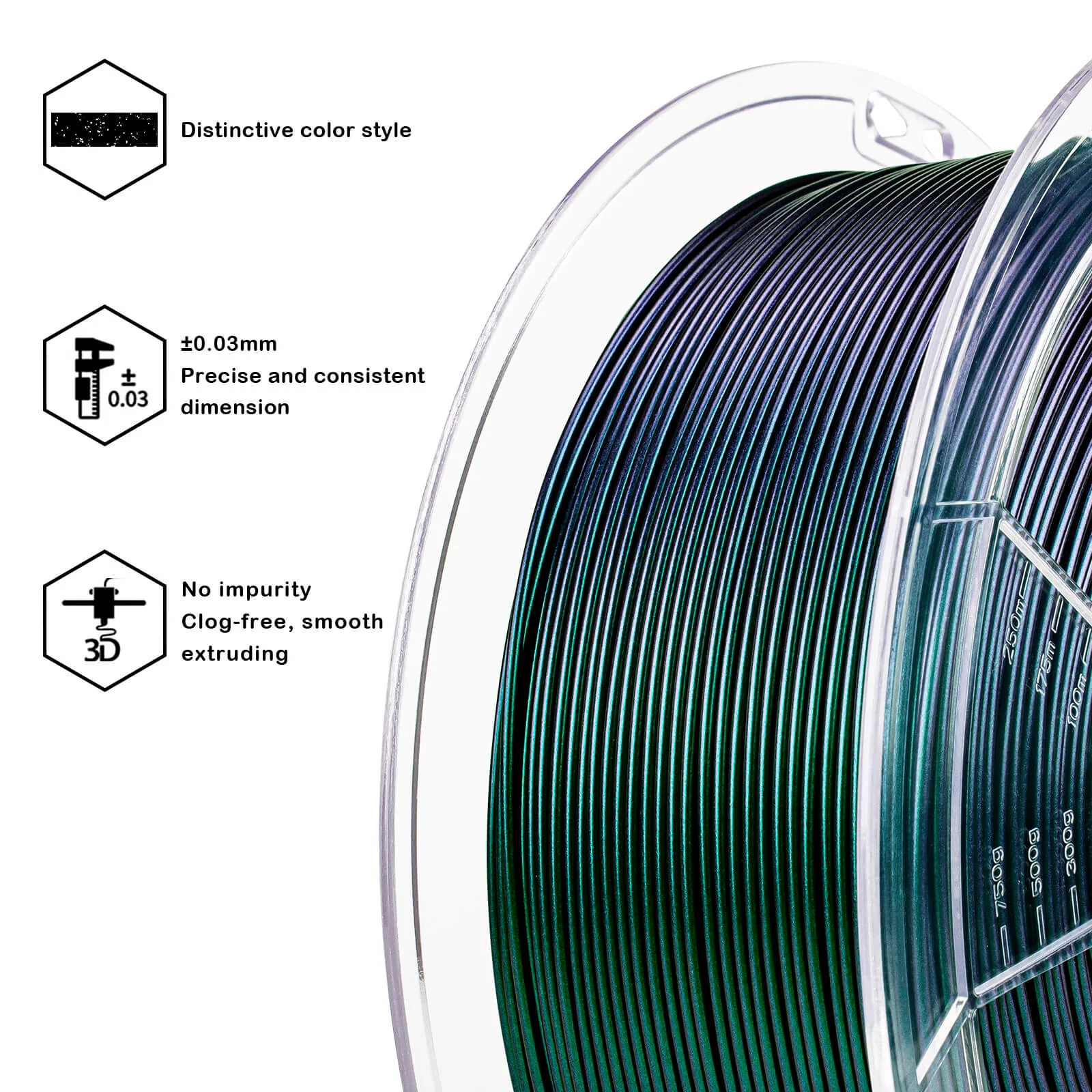ZIRO Chameleon Series PLA Filament 1.75mm 1kg/2.2lb Spool , Velvet Green Luster - Image 7