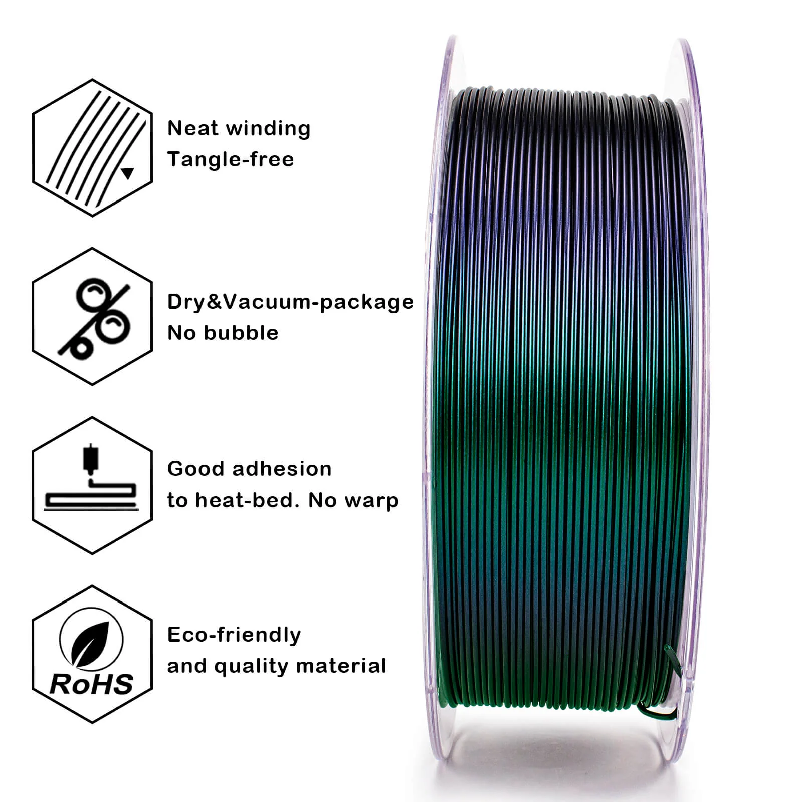 ZIRO Chameleon Series PLA Filament 1.75mm 1kg/2.2lb Spool , Velvet Green Luster - Image 8