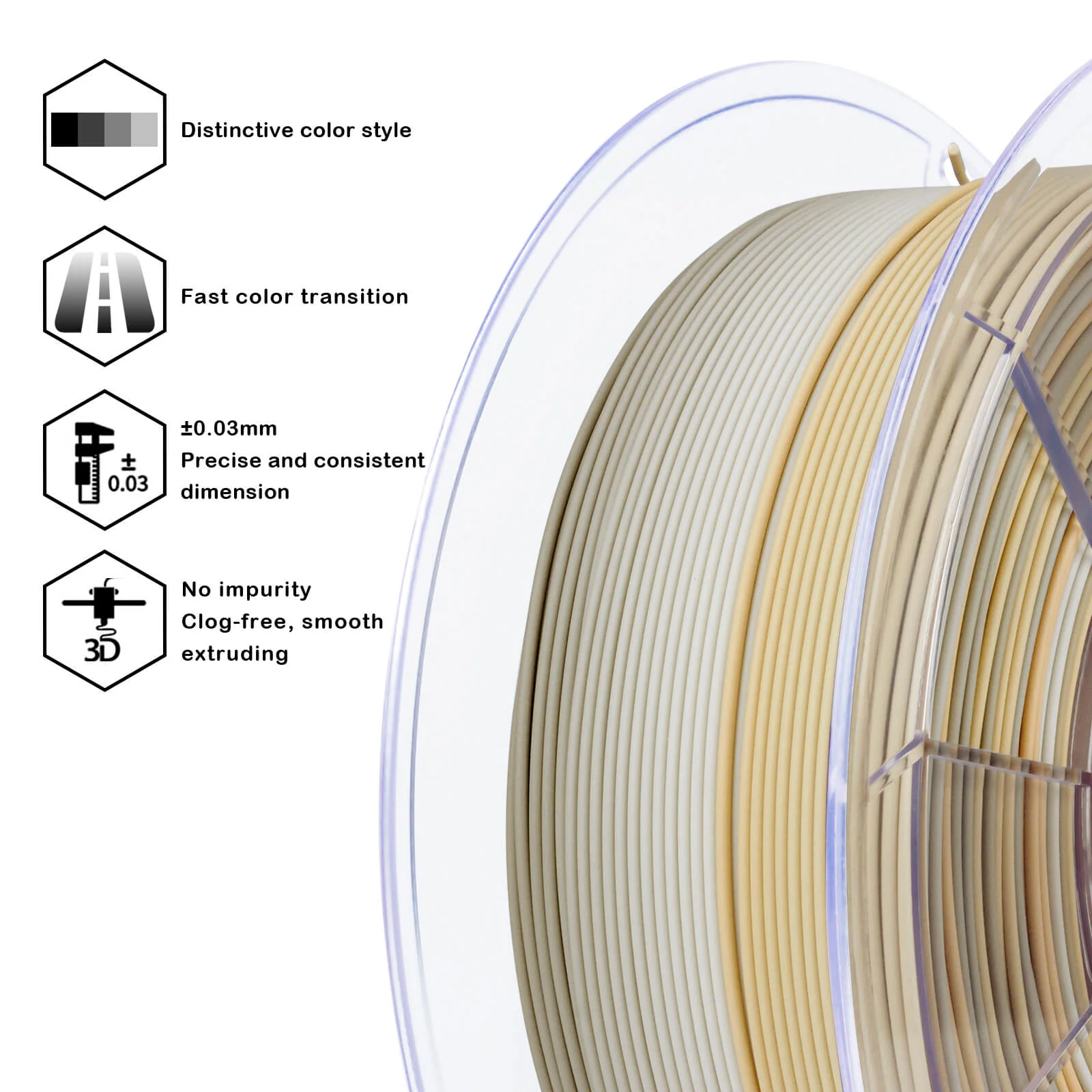 ZIRO Fast Gradient Matte PLA Filament 1.75mm, Beige Shell - Image 6