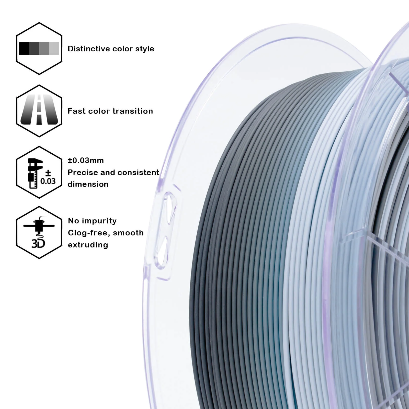 ZIRO Fast Gradient Matte PLA Filament 1.75mm, Gray Layer Rock - Image 8