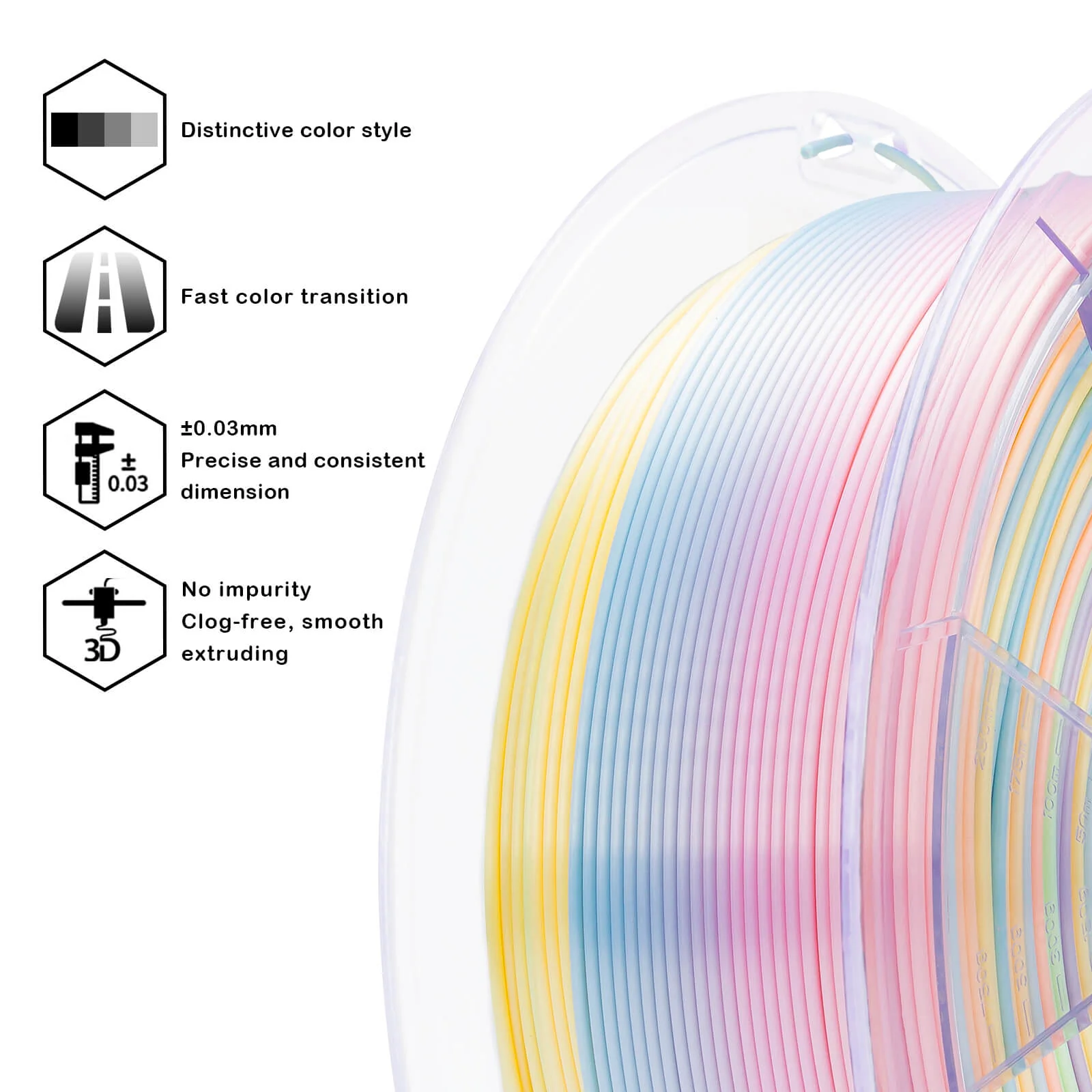 ZIRO Fast Gradient Silk PLA Filament 1.75mm, Candy - Image 11