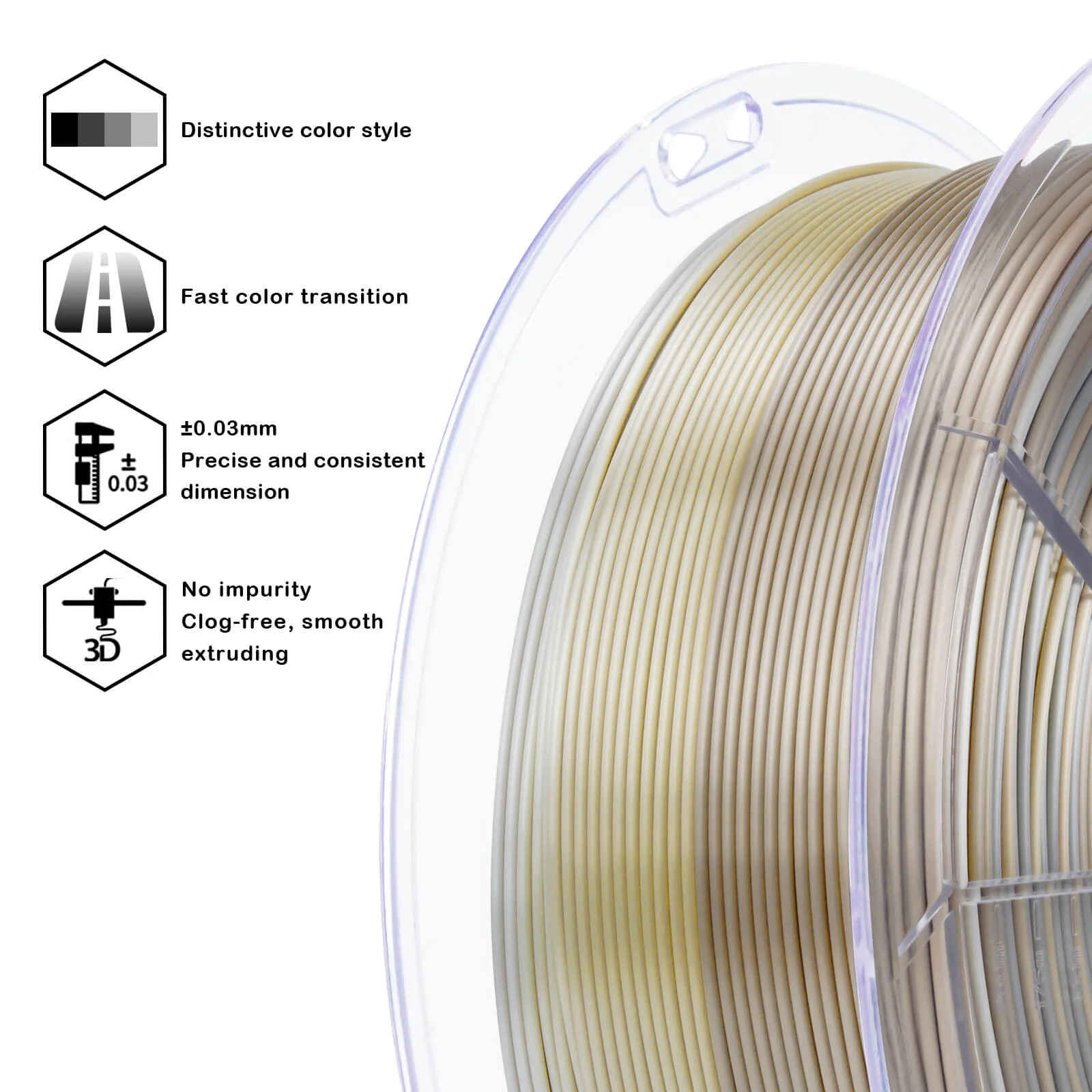 ZIRO Fast Gradient Silk PLA Filament 1.75mm, Champagne Sheen - Image 7