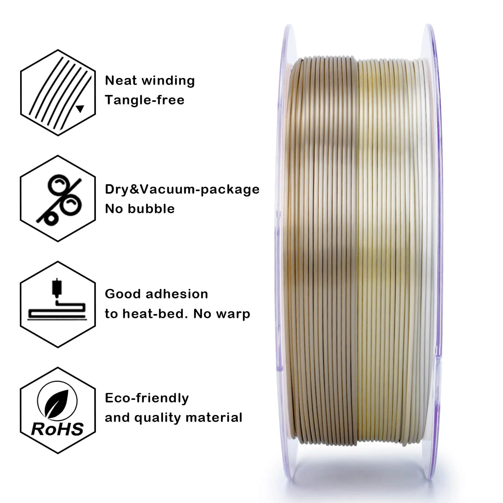 ZIRO Fast Gradient Silk PLA Filament 1.75mm, Champagne Sheen - Image 8