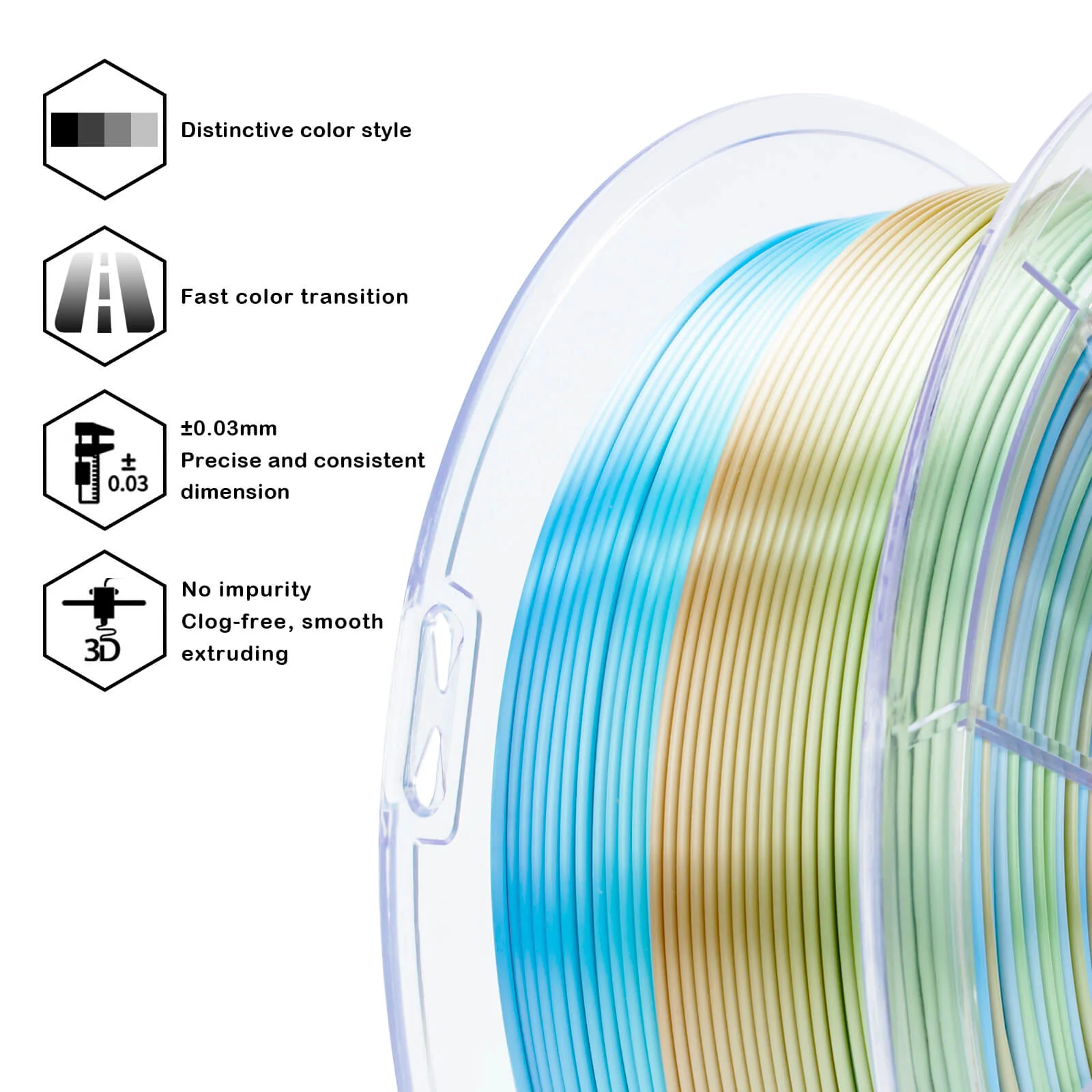 ZIRO Fast Gradient Silk PLA Filament 1.75mm, Forest Gleam - Image 4