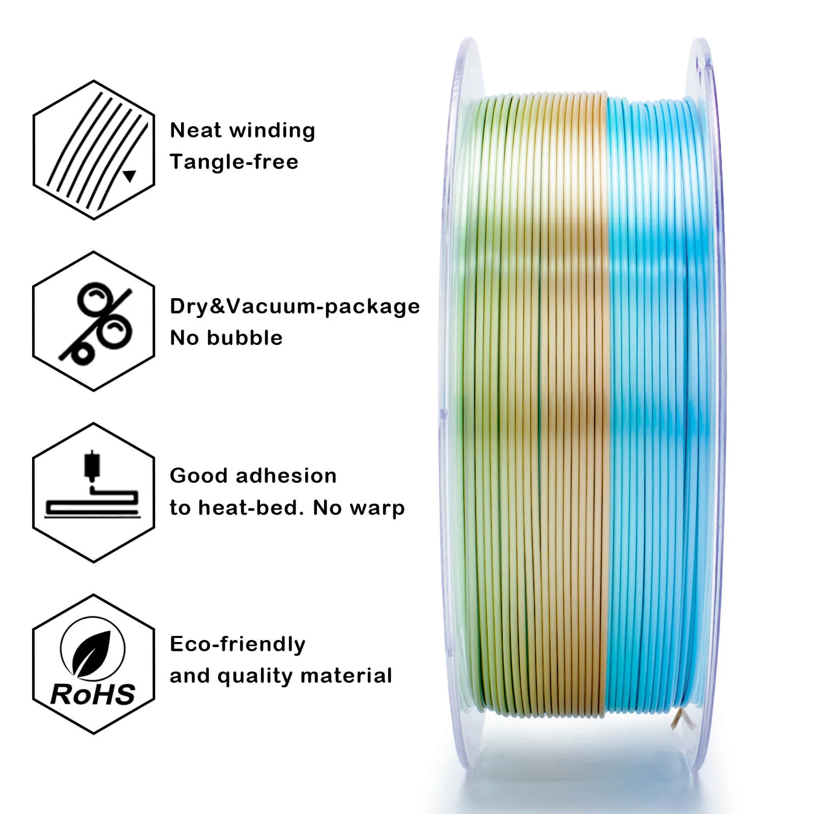 ZIRO Fast Gradient Silk PLA Filament 1.75mm, Forest Gleam - Image 5