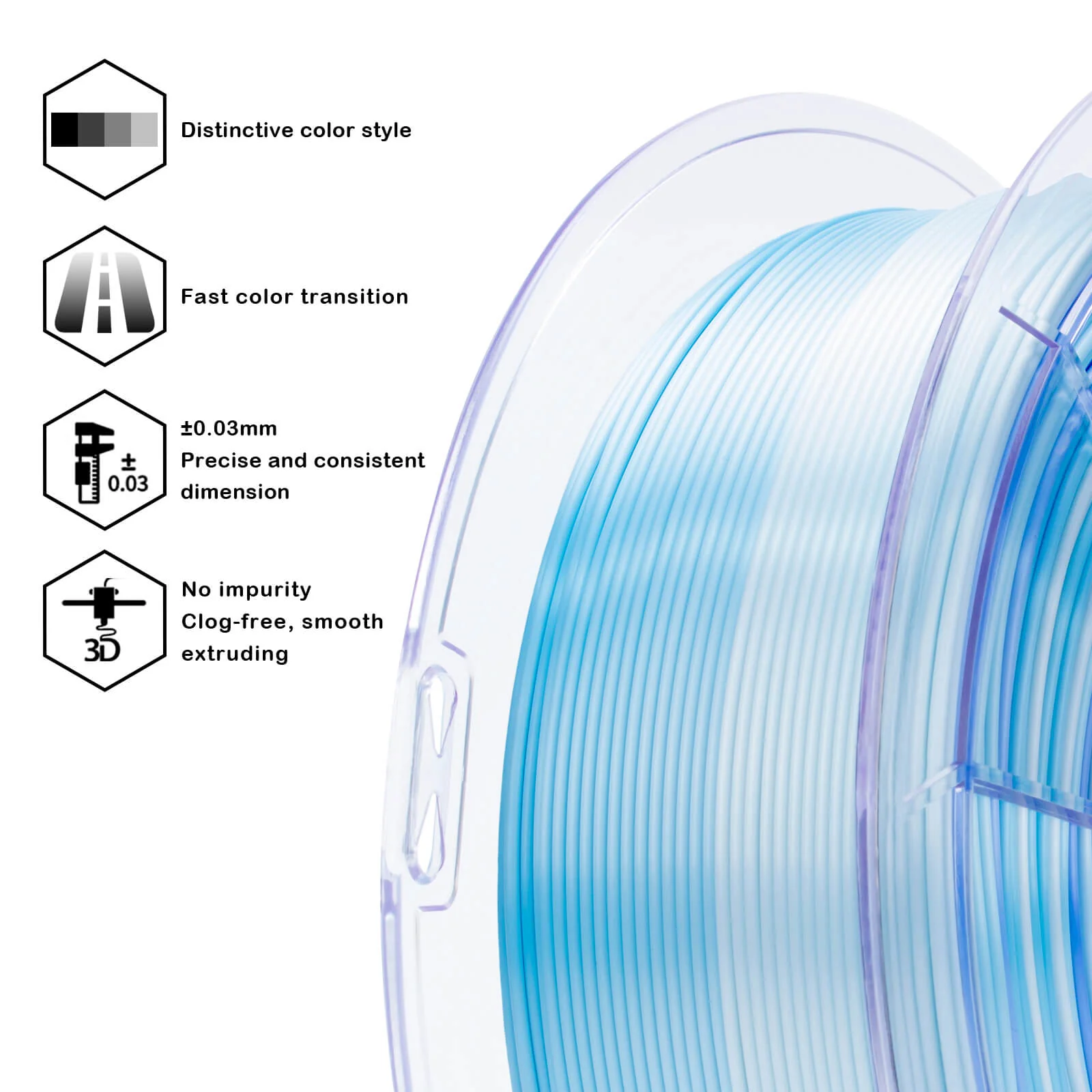 ZIRO Fast Gradient Silk PLA Filament 1.75mm, Ice Blue - Image 4