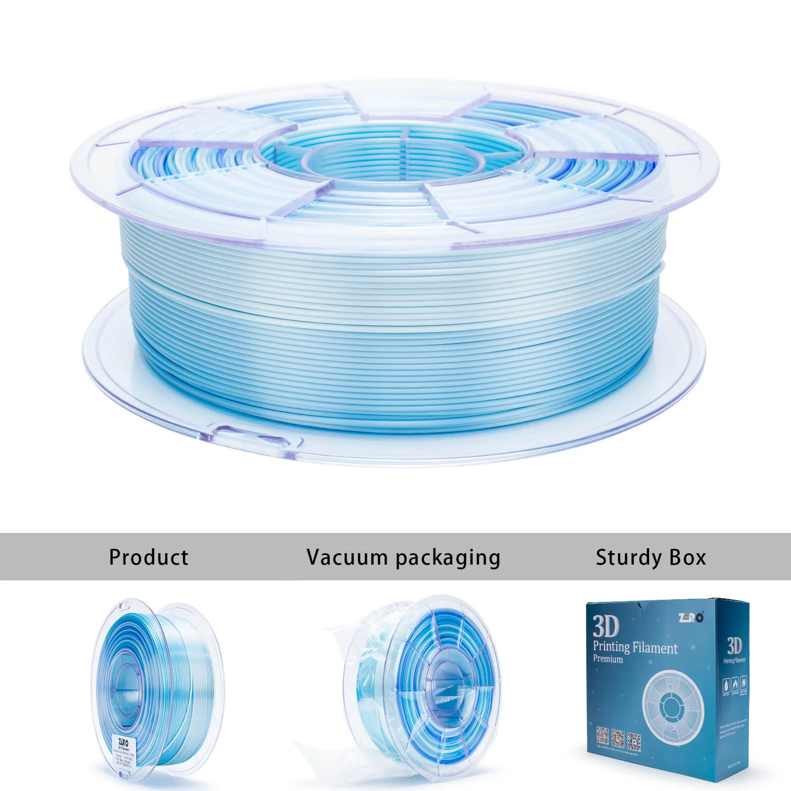ZIRO Fast Gradient Silk PLA Filament 1.75mm, Ice Blue - Image 6