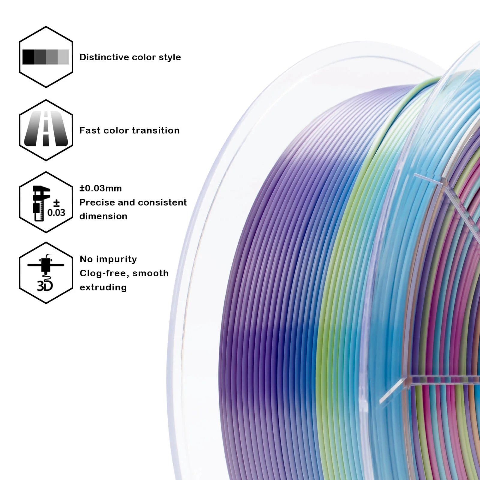 ZIRO Fast Gradient Silk PLA Filament 1.75mm, Iridescent Prism - Image 10