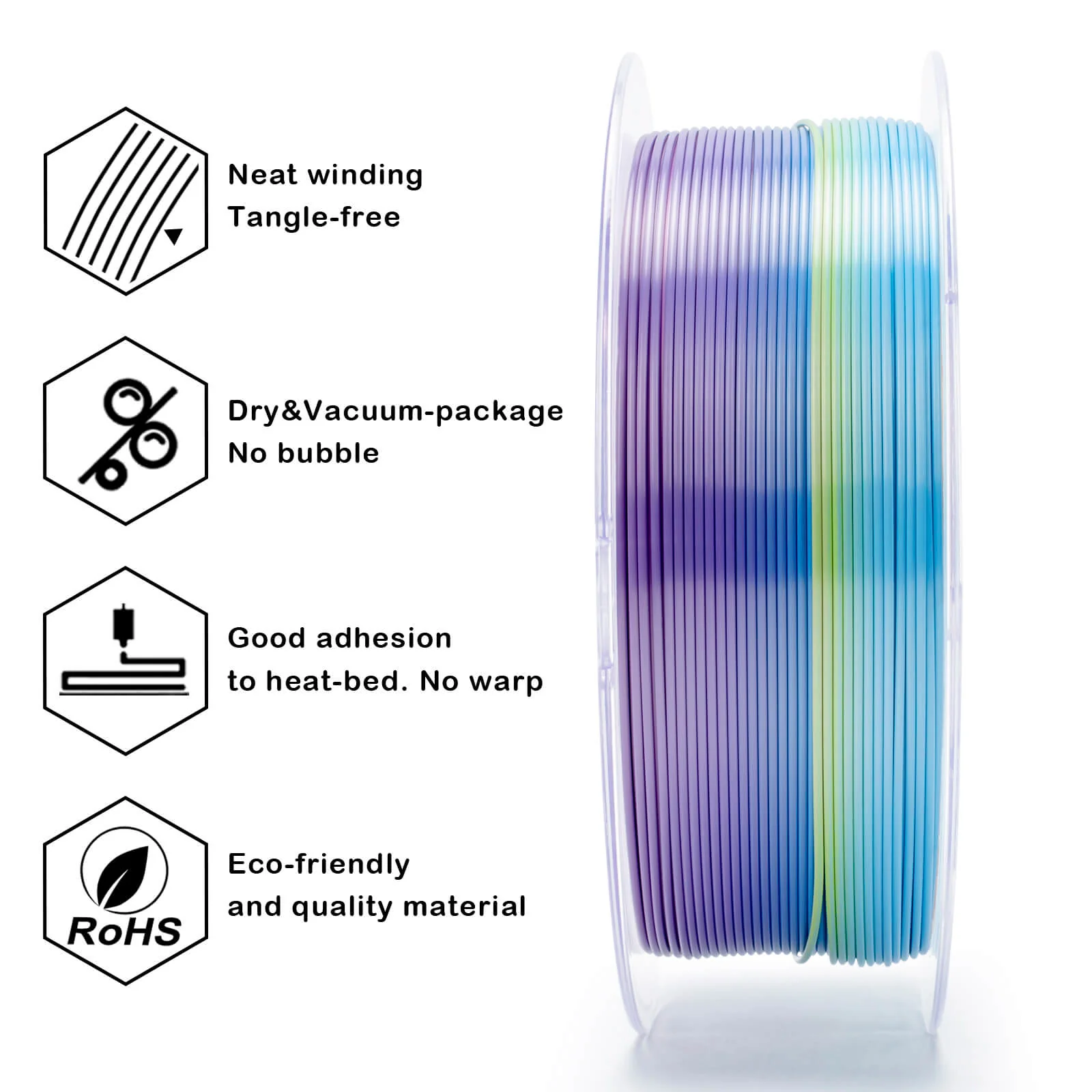 ZIRO Fast Gradient Silk PLA Filament 1.75mm, Iridescent Prism - Image 11