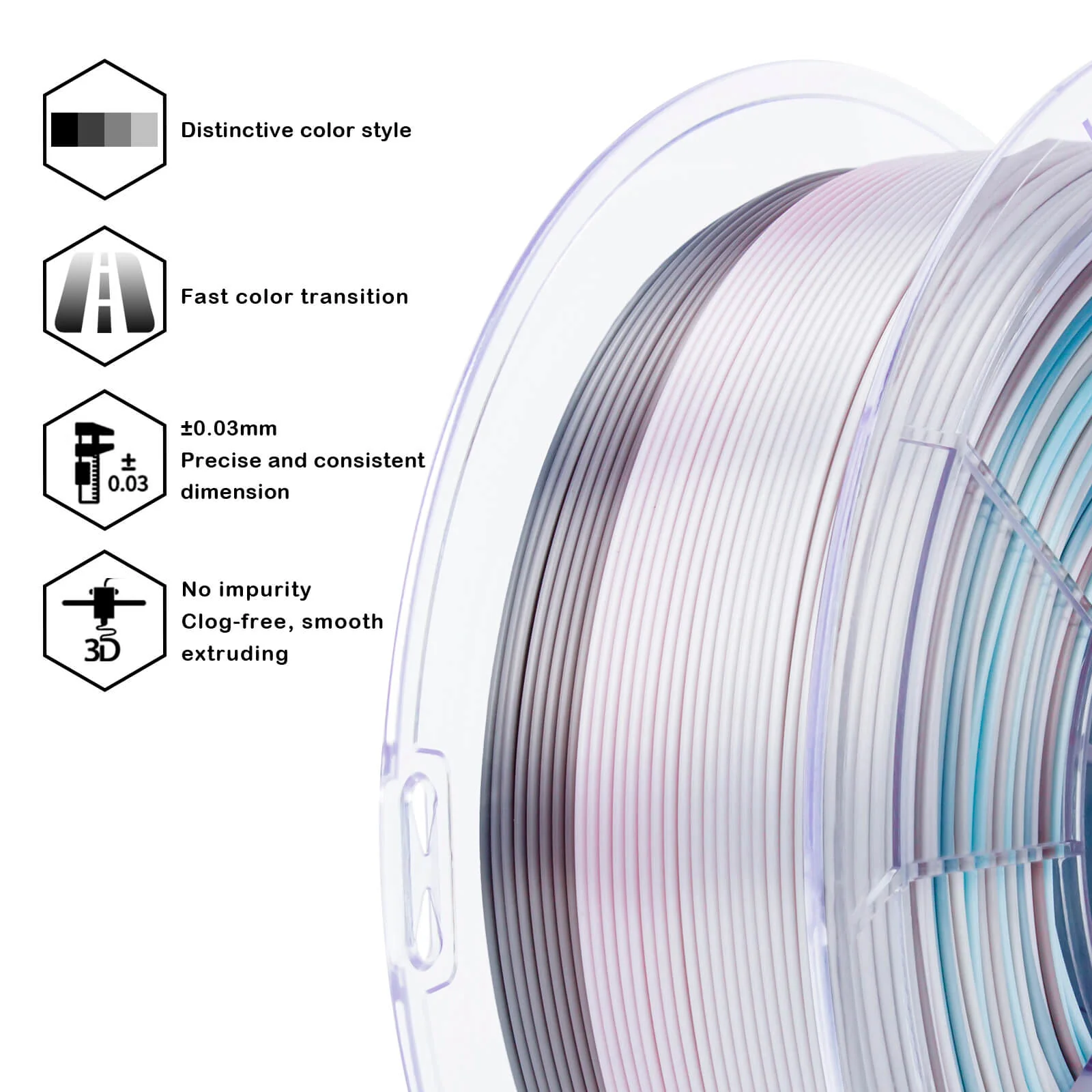 ZIRO Fast Gradient Silk PLA Filament 1.75mm, Lunar Bloom - Image 6