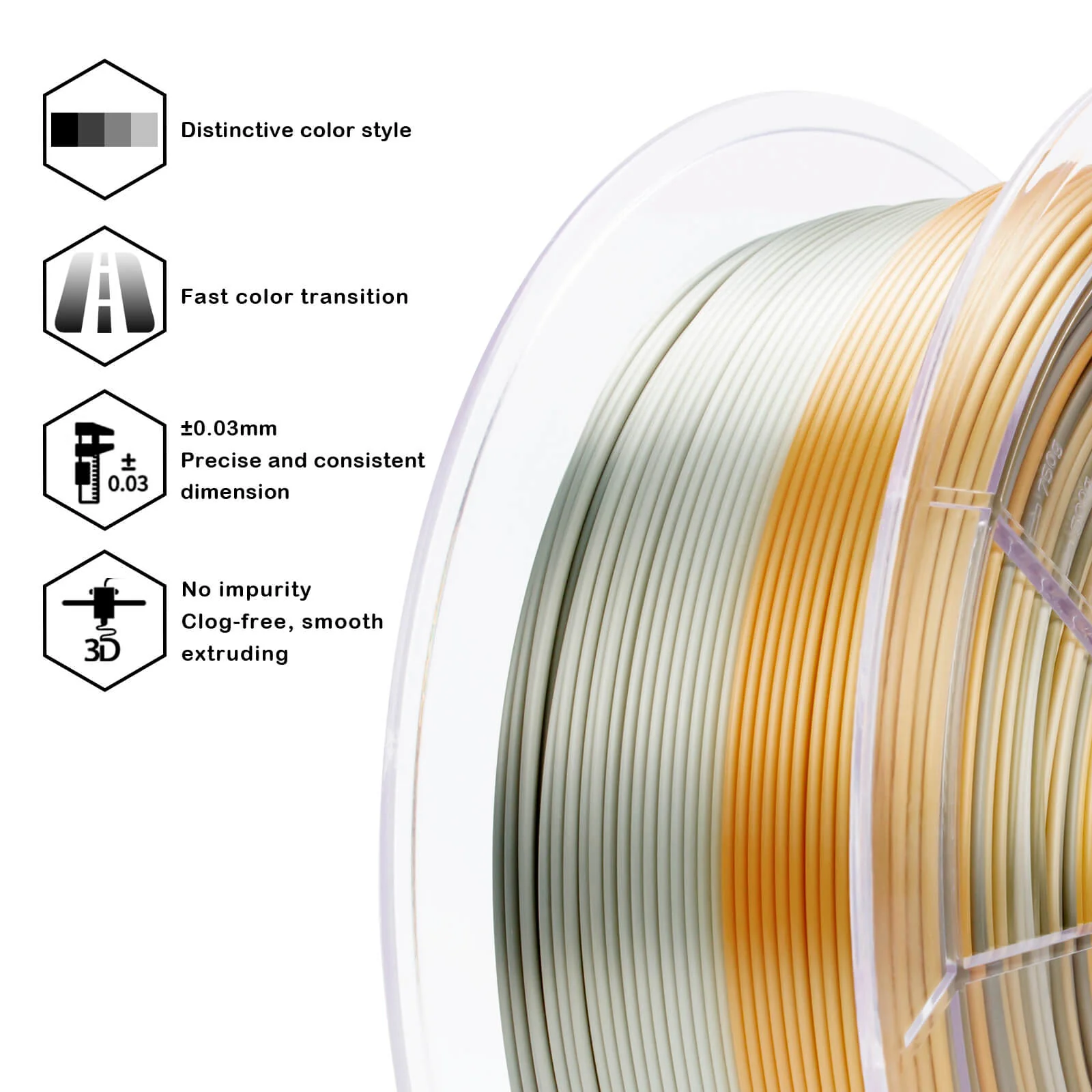 ZIRO Fast Gradient Silk PLA Filament 1.75mm, Metallic Fusion - Image 4