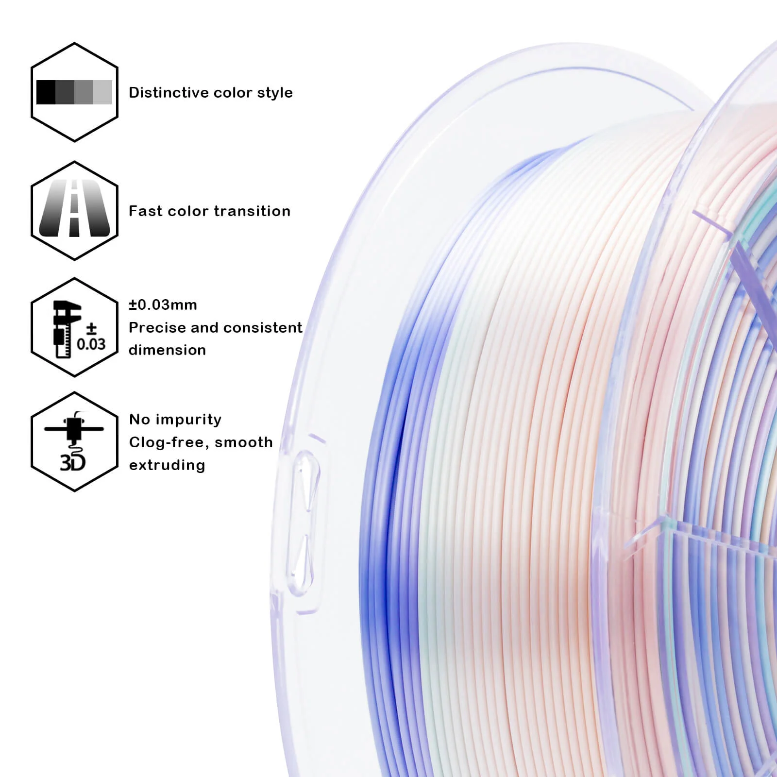 ZIRO Fast Gradient Silk PLA Filament 1.75mm, Pastel Pearl - Image 11