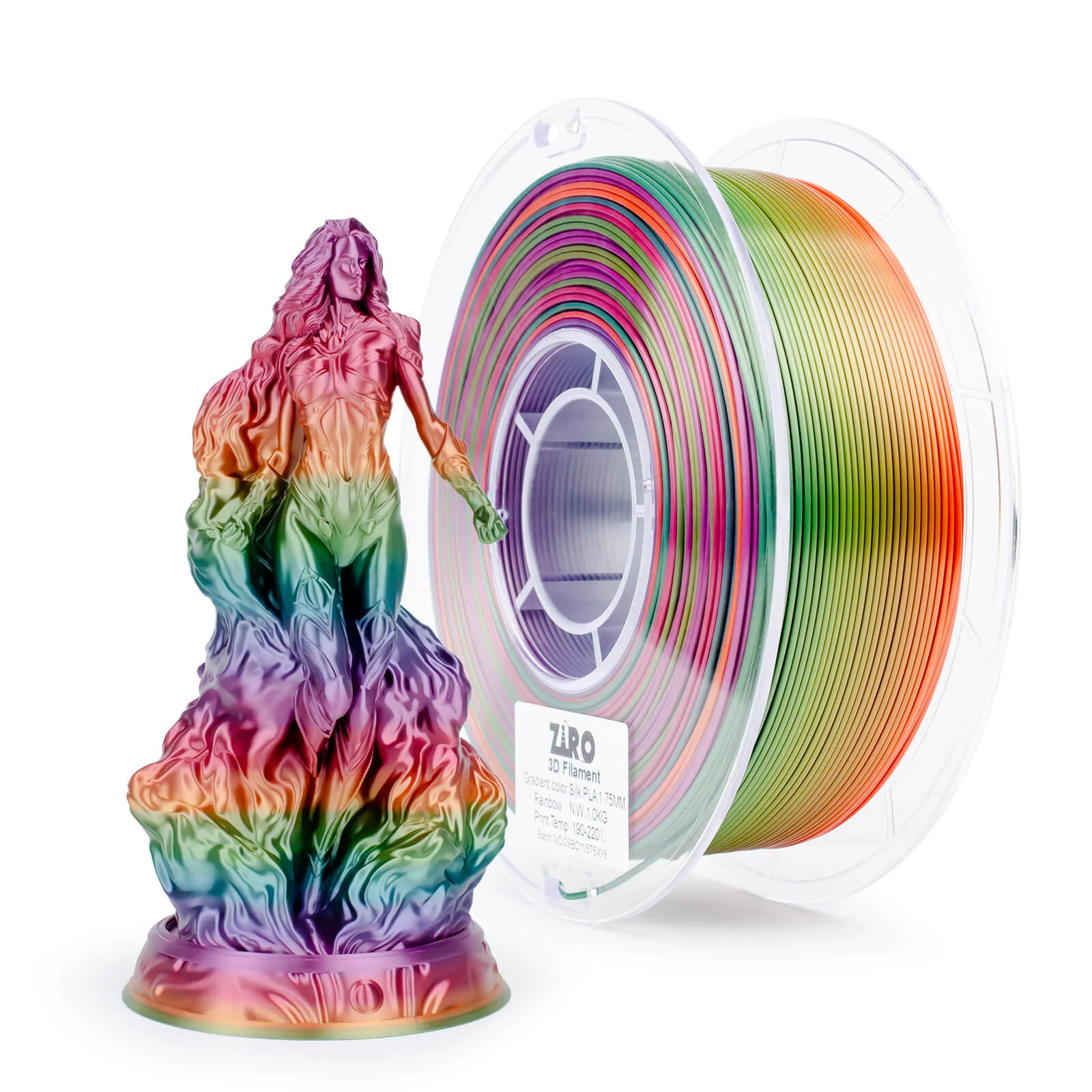 ZIRO Fast Gradient Silk PLA Filament 1.75mm, Rainbow - Image 4
