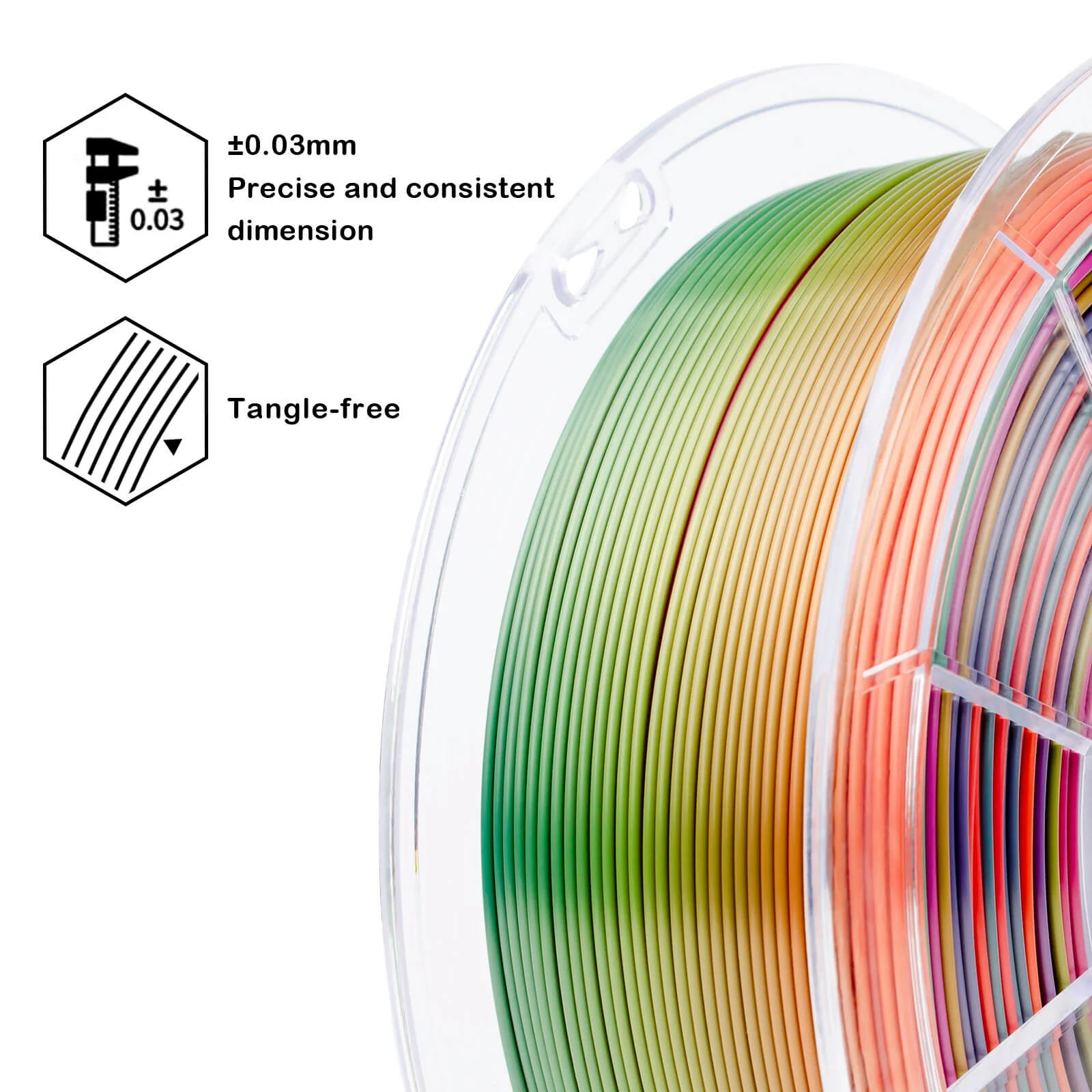 ZIRO Fast Gradient Silk PLA Filament 1.75mm, Rainbow - Image 6