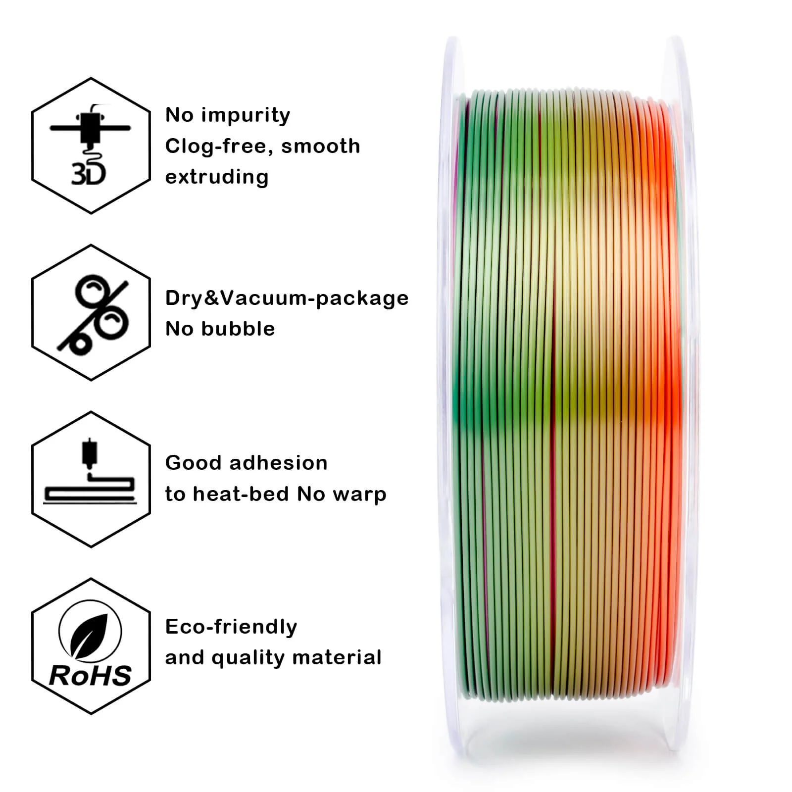 ZIRO Fast Gradient Silk PLA Filament 1.75mm, Rainbow - Image 7