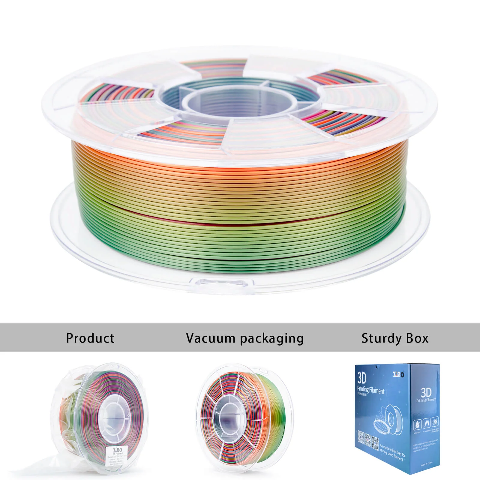 ZIRO Fast Gradient Silk PLA Filament 1.75mm, Rainbow - Image 9