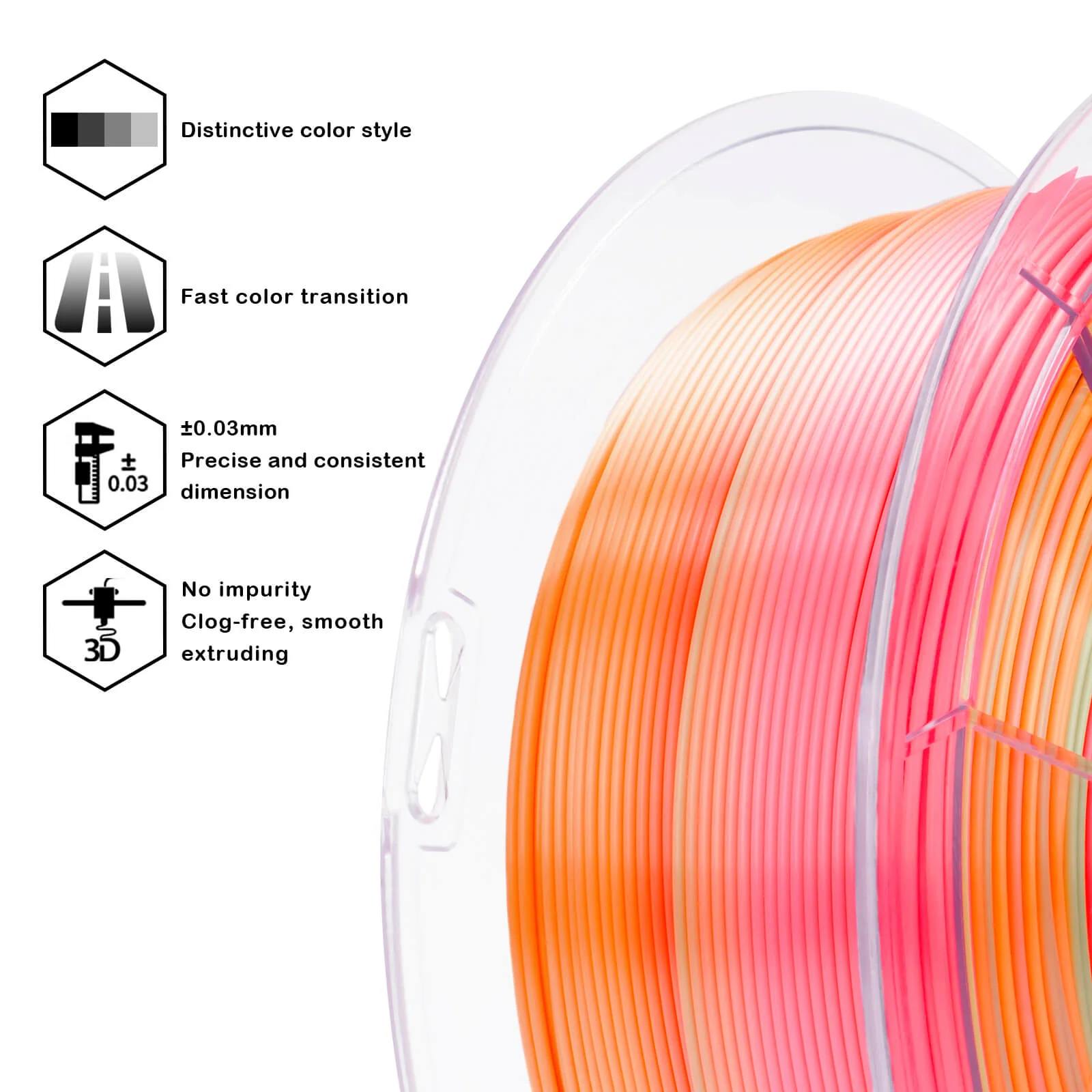 ZIRO Fast Gradient Silk PLA Filament 1.75mm, Vital Heat - Image 4
