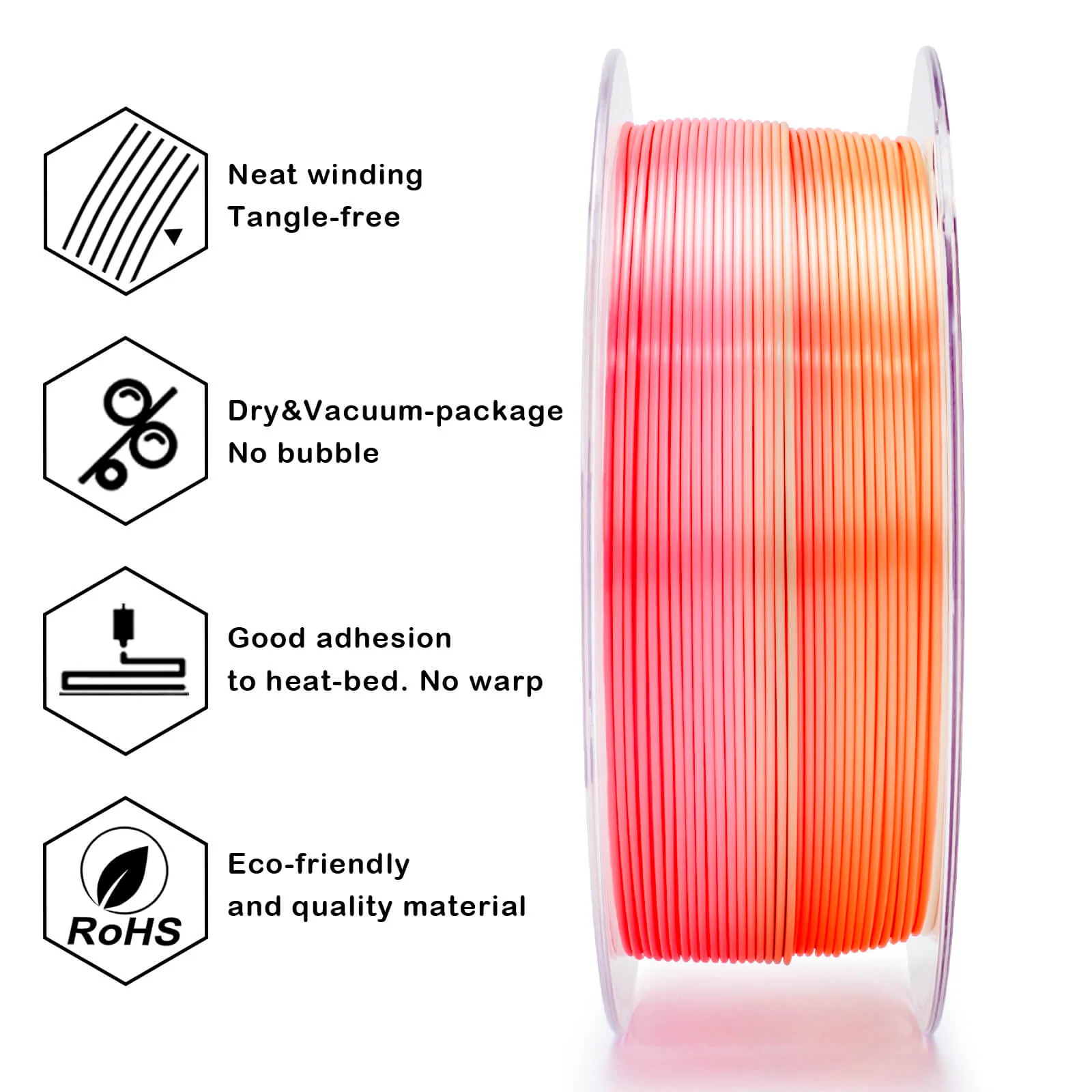ZIRO Fast Gradient Silk PLA Filament 1.75mm, Vital Heat - Image 5