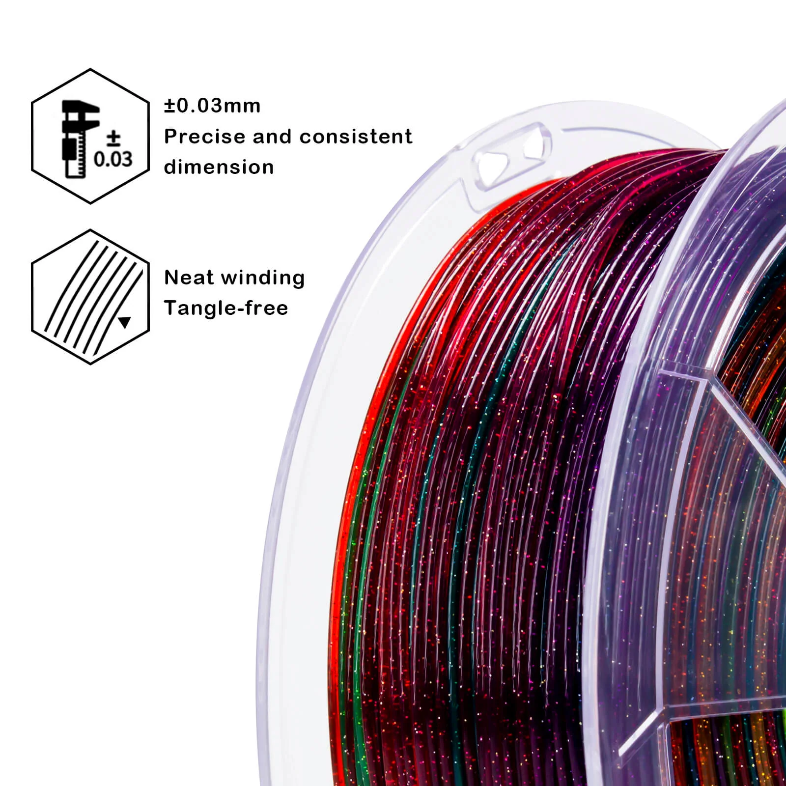 ZIRO Fast Gradient Twinkling Translucent PLA Filament 1.75mm, Chromatic Glitter - Image 10