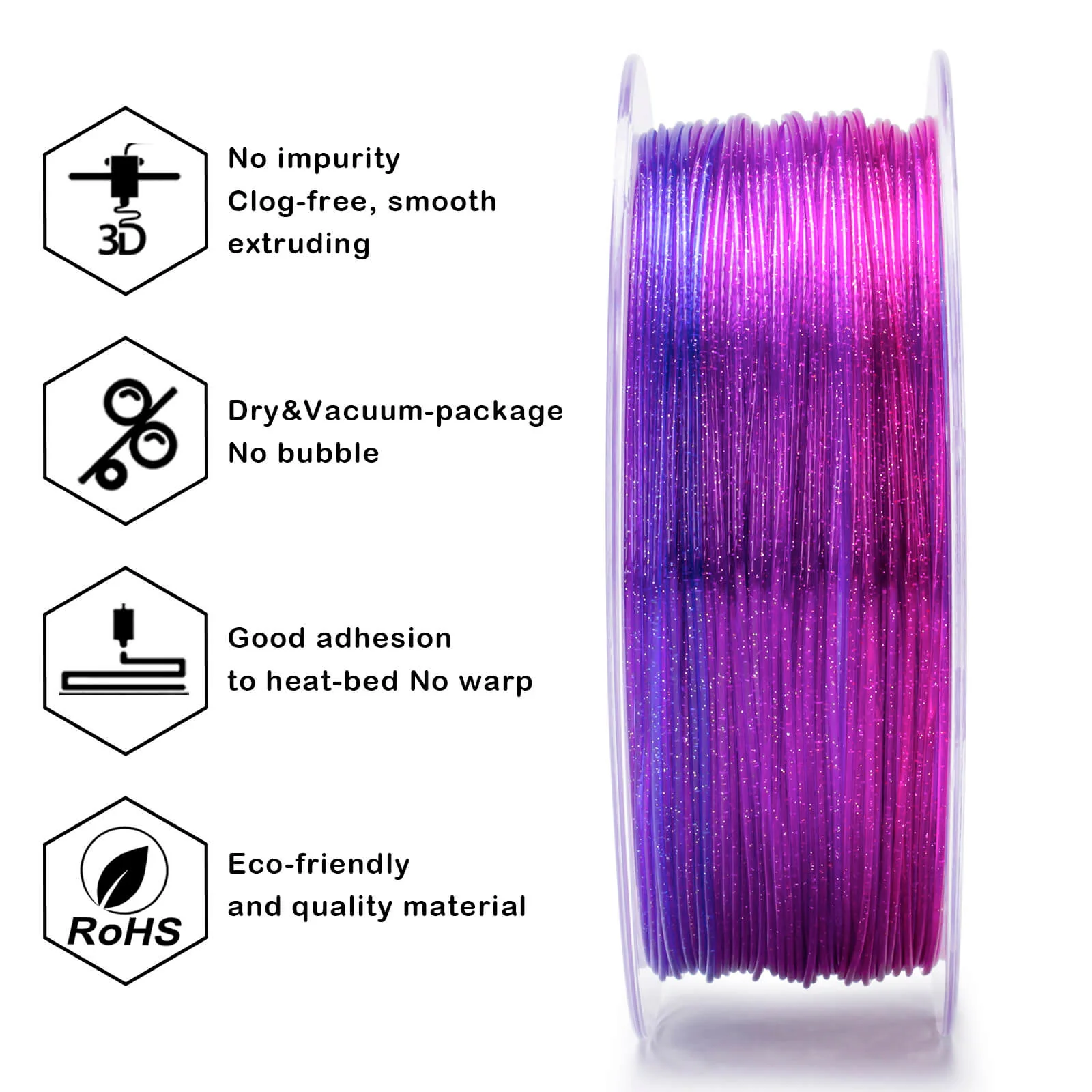 ZIRO Fast Gradient Twinkling Translucent PLA Filament 1.75mm, Flower Series-Lavender - Image 10