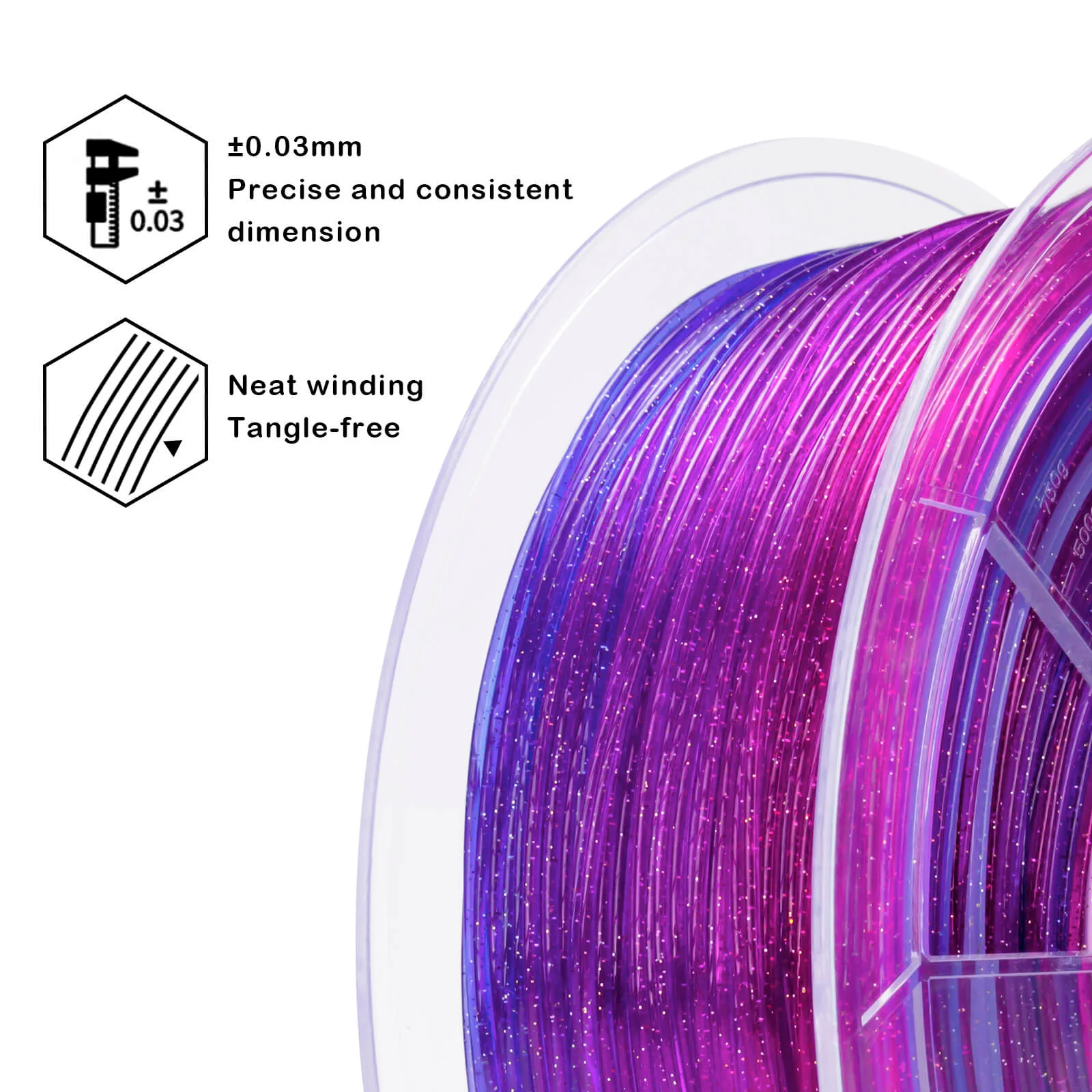 ZIRO Fast Gradient Twinkling Translucent PLA Filament 1.75mm, Flower Series-Lavender - Image 9