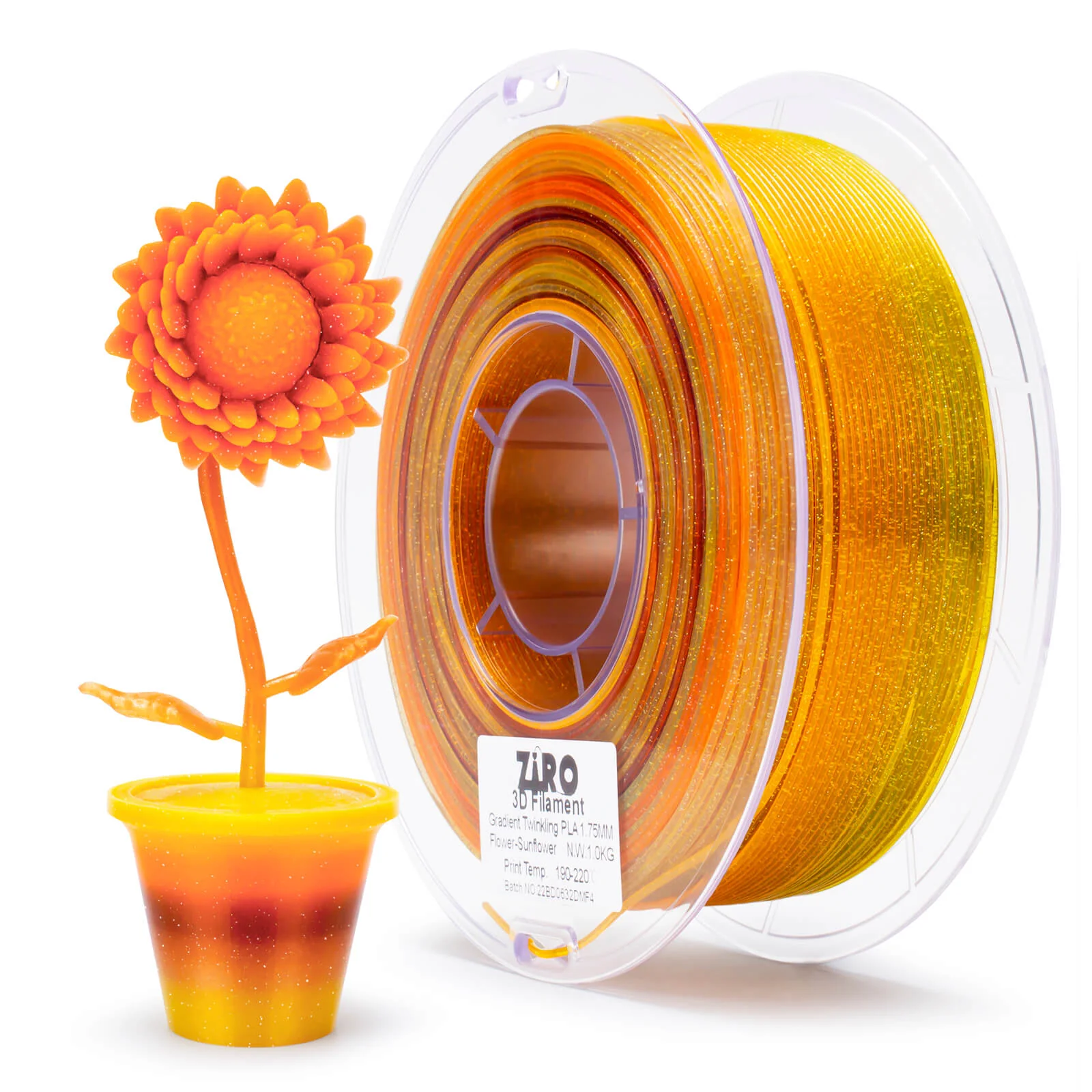 ZIRO Fast Gradient Twinkling Translucent PLA Filament 1.75mm, Flower Series-Sunflower - Image 3