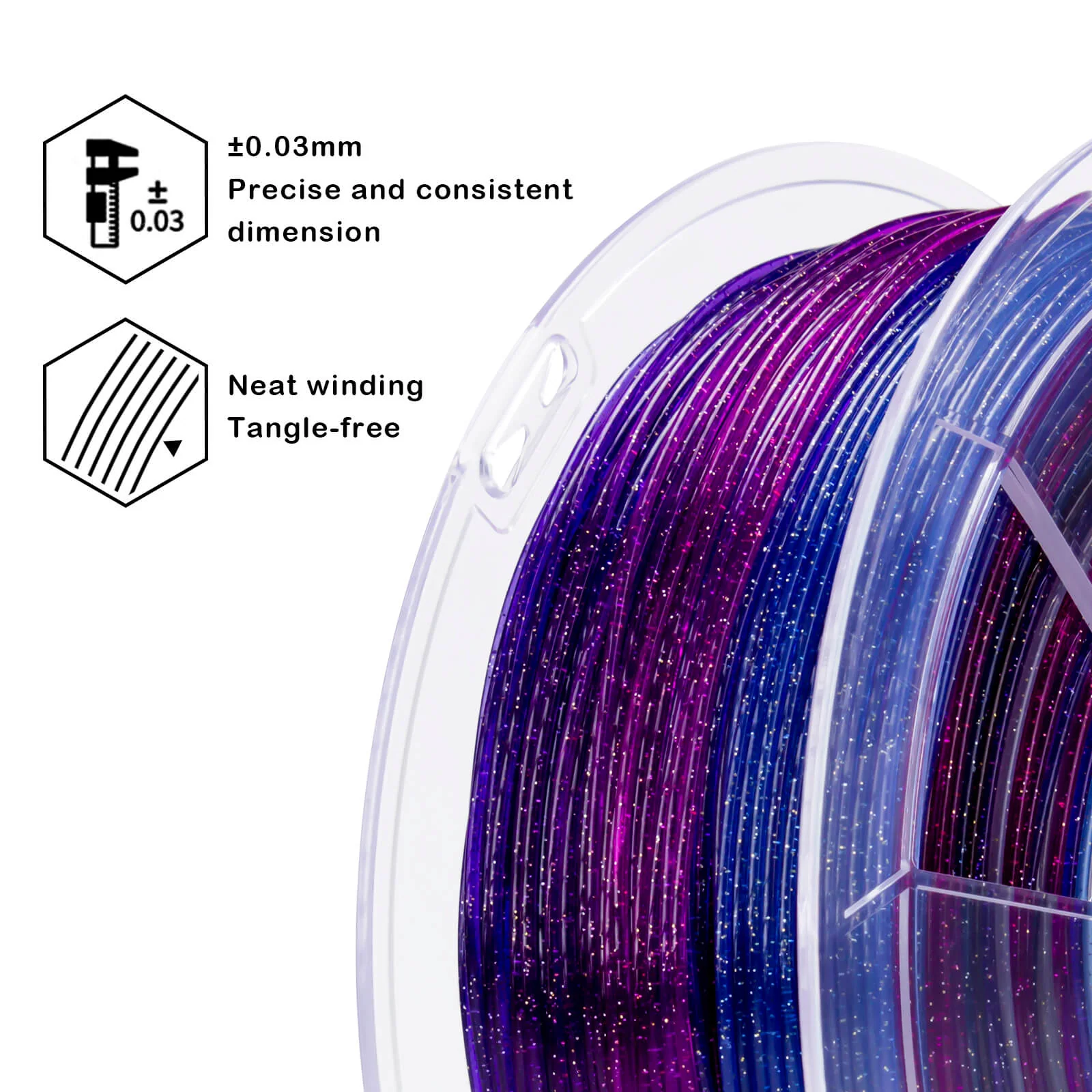 ZIRO Fast Gradient Twinkling Translucent PLA Filament 1.75mm, Galaxy - Image 10