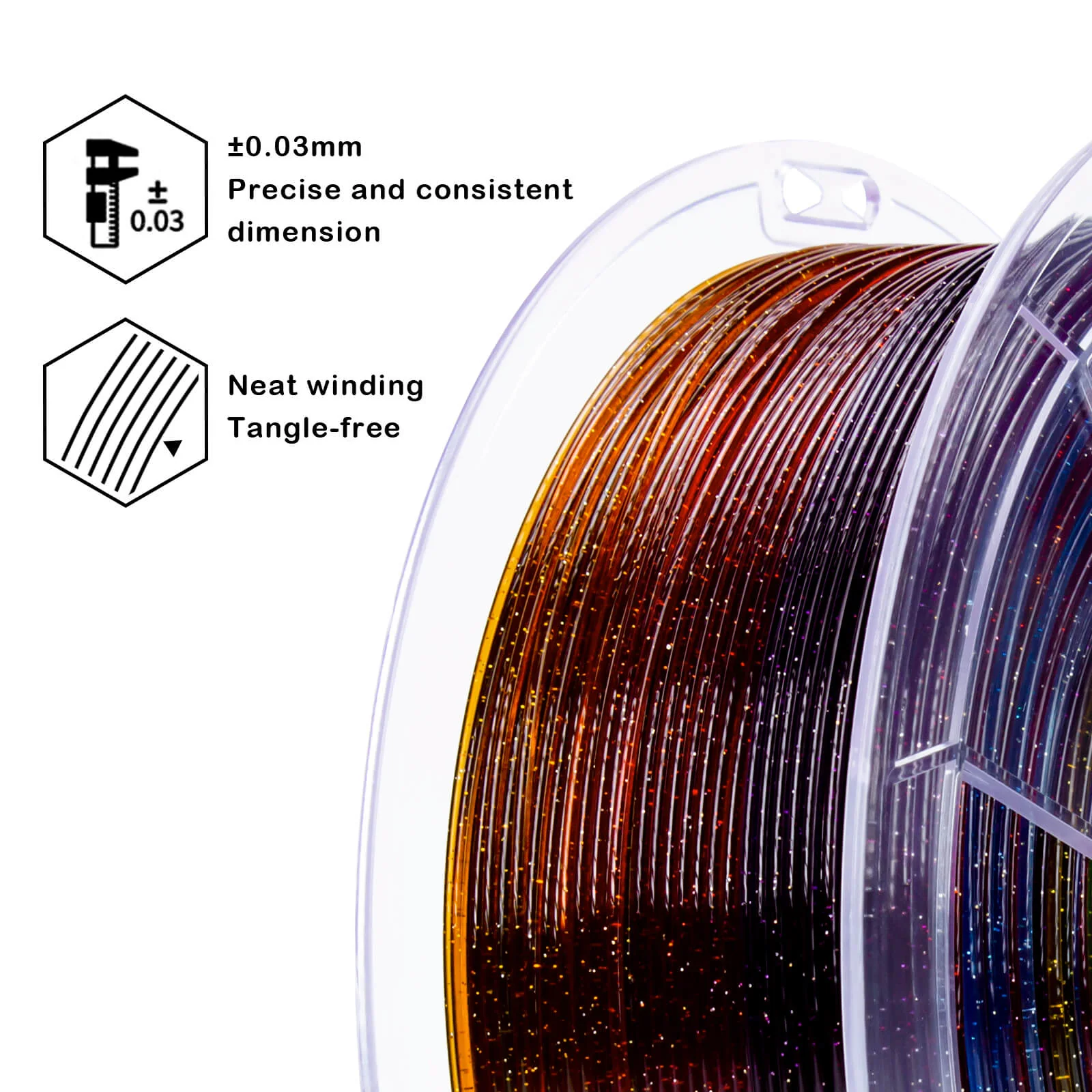 ZIRO Fast Gradient Twinkling Translucent PLA Filament 1.75mm, Gemstone Mix - Image 6