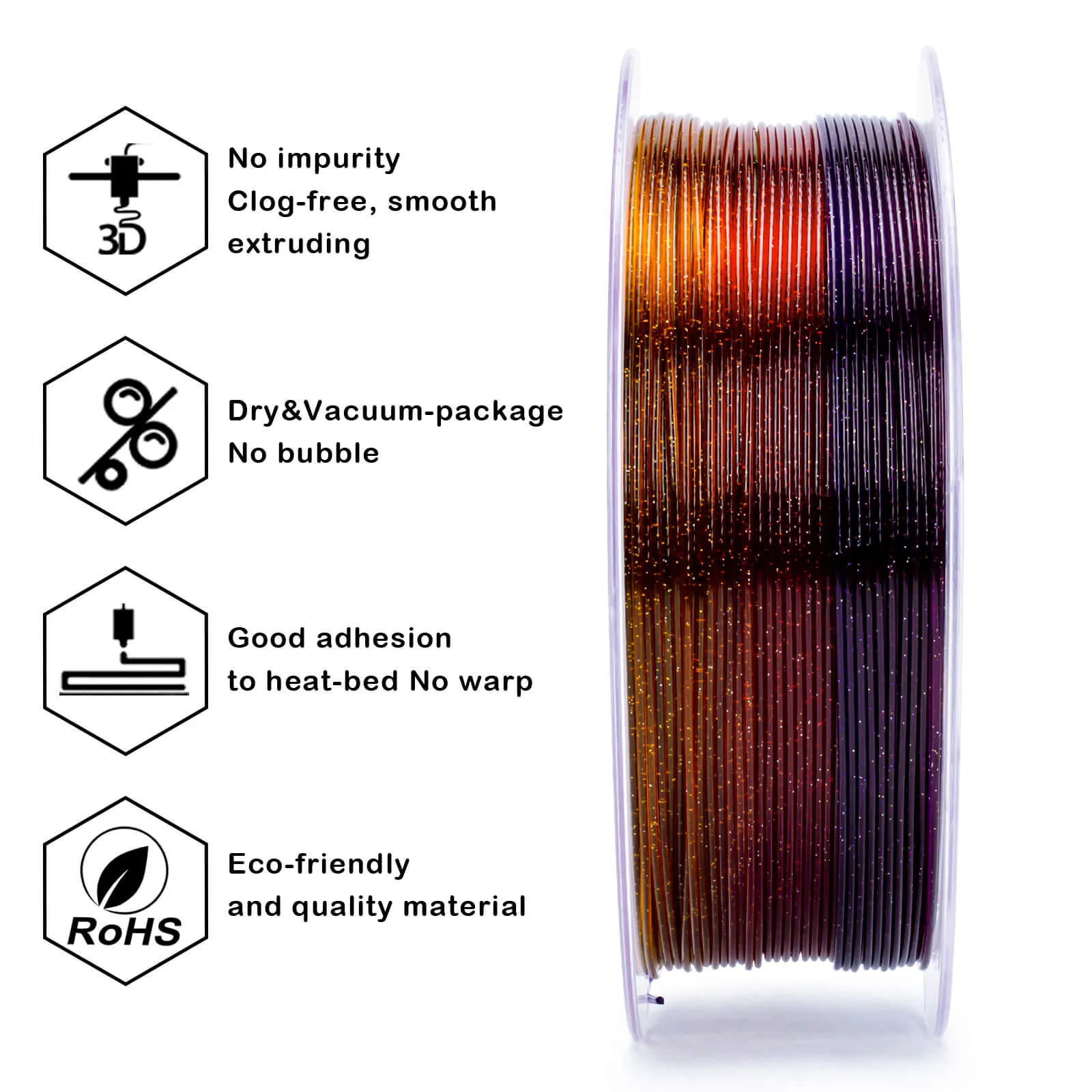 ZIRO Fast Gradient Twinkling Translucent PLA Filament 1.75mm, Gemstone Mix - Image 7