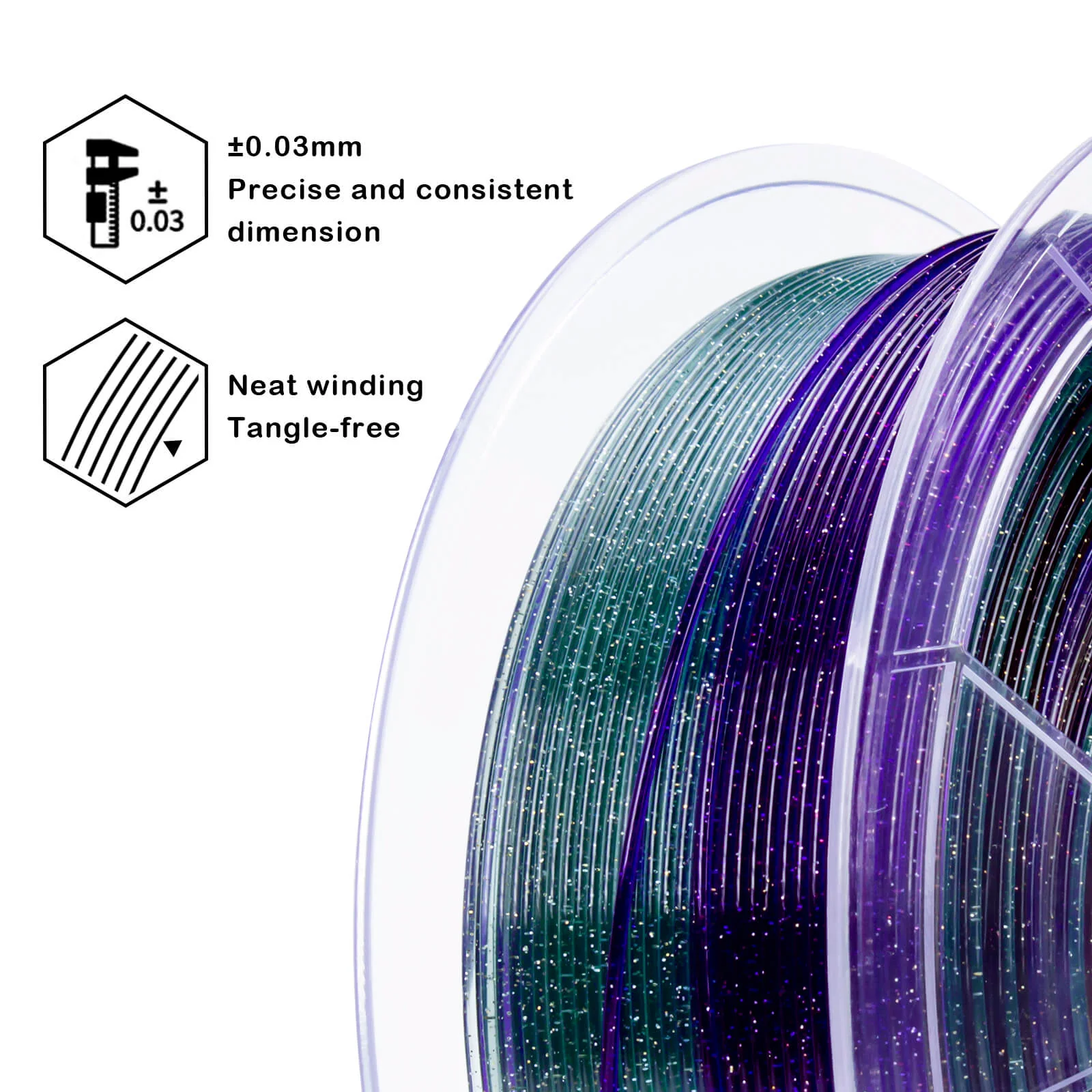 ZIRO Fast Gradient Twinkling Translucent PLA Filament 1.75mm, Luxury Nightfall - Image 6