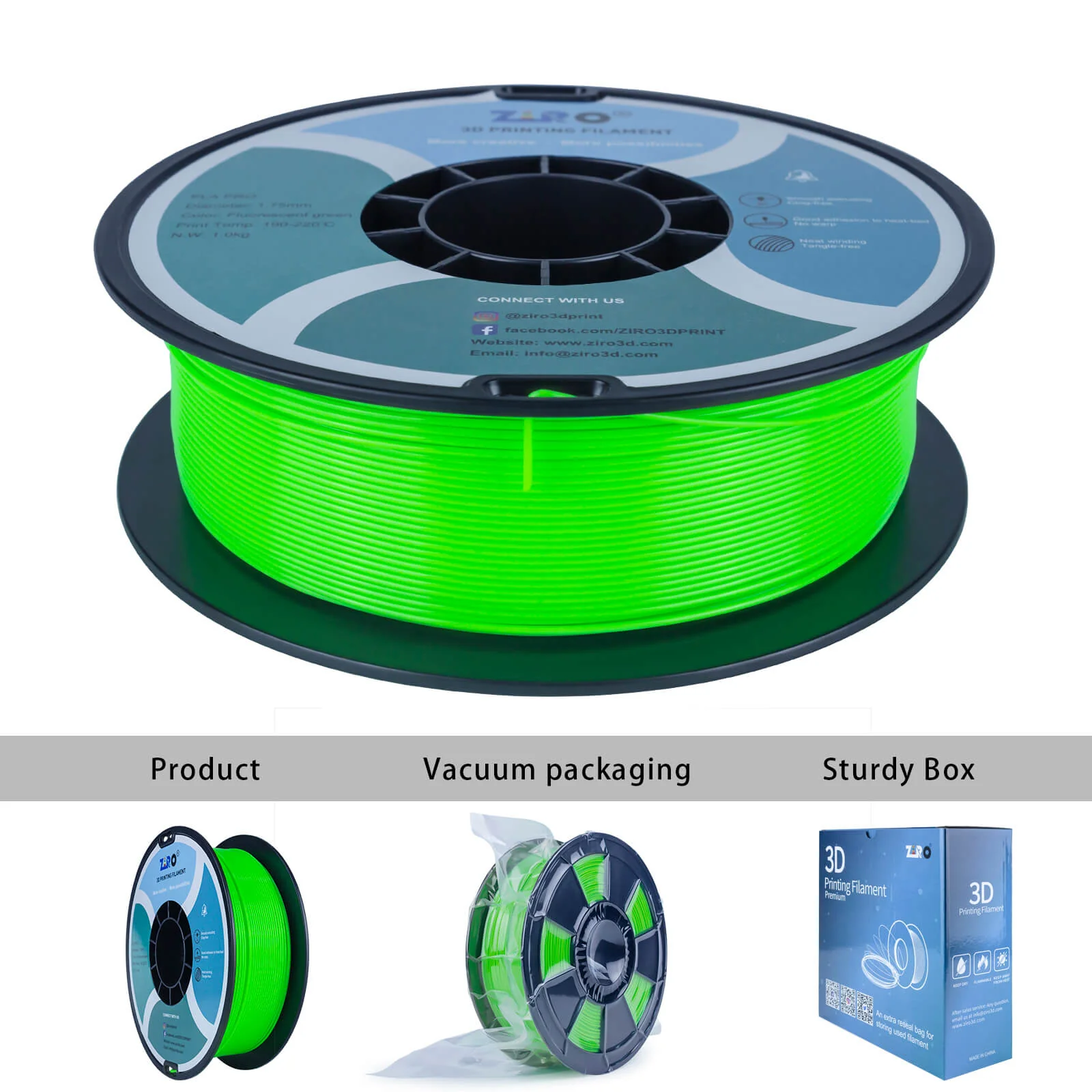 ZIRO Fluorescence PLA Filament 1.75mm, Fluo Green - Image 11