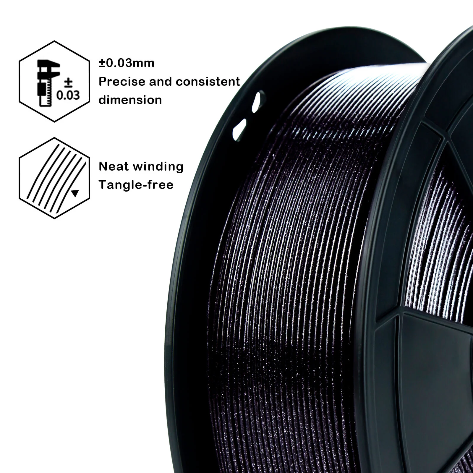 ZIRO Glitter Diamond PLA Filament 1.75mm, Black - Image 6