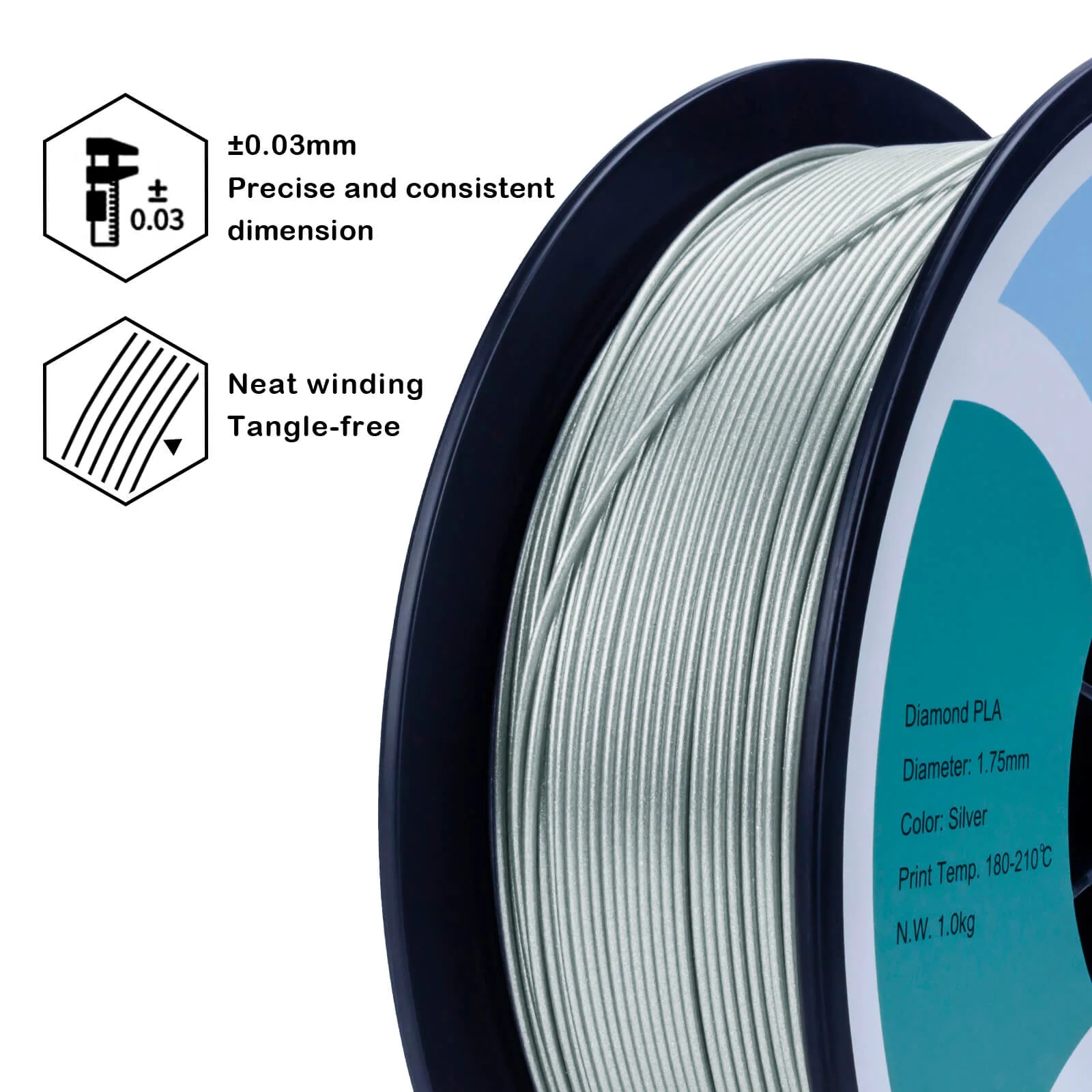 ZIRO Glitter Diamond PLA Filament 1.75mm, Silver - Image 7
