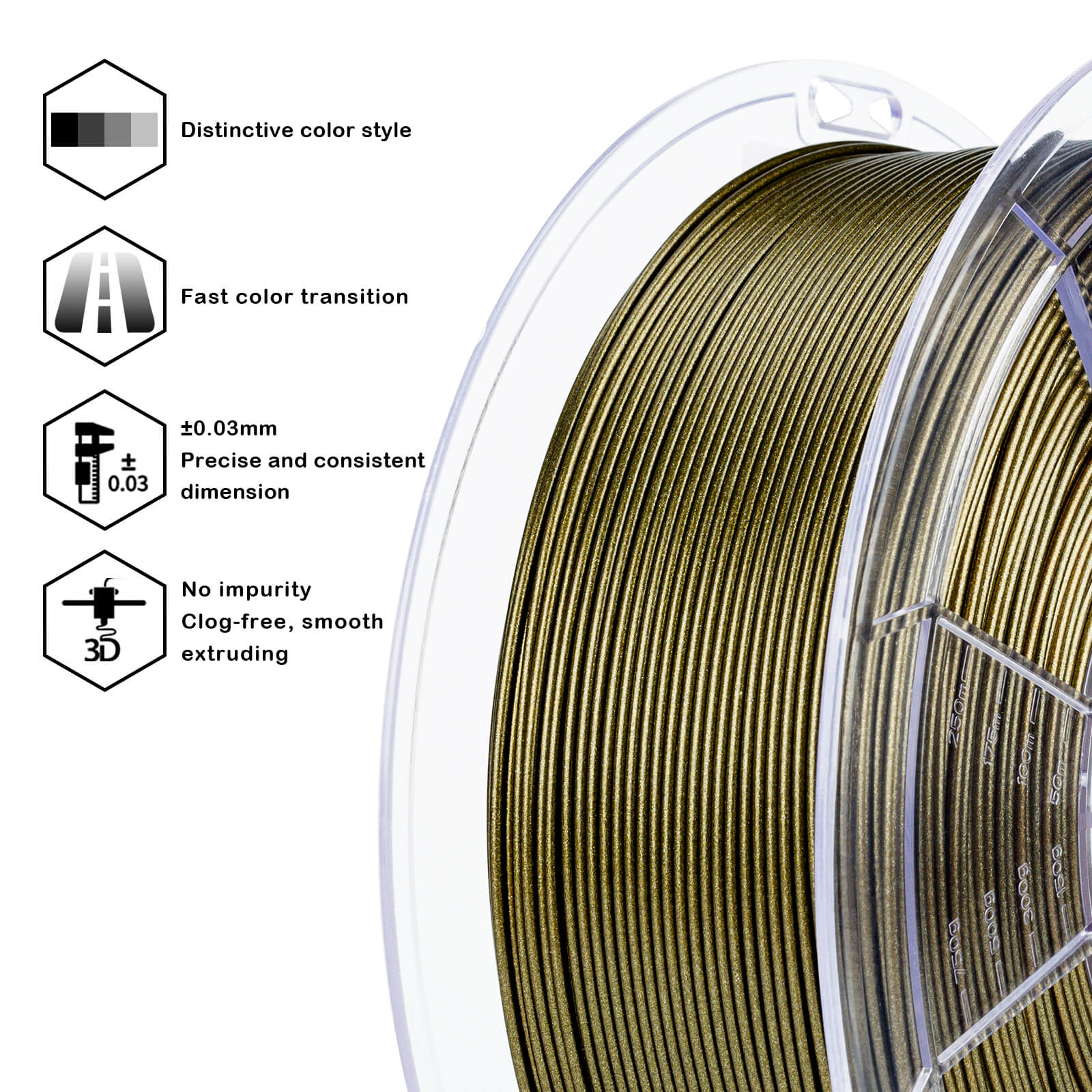 ZIRO Glitter Gradient Diamond PLA Filament 1.75mm, Brass Sparkle - Image 7