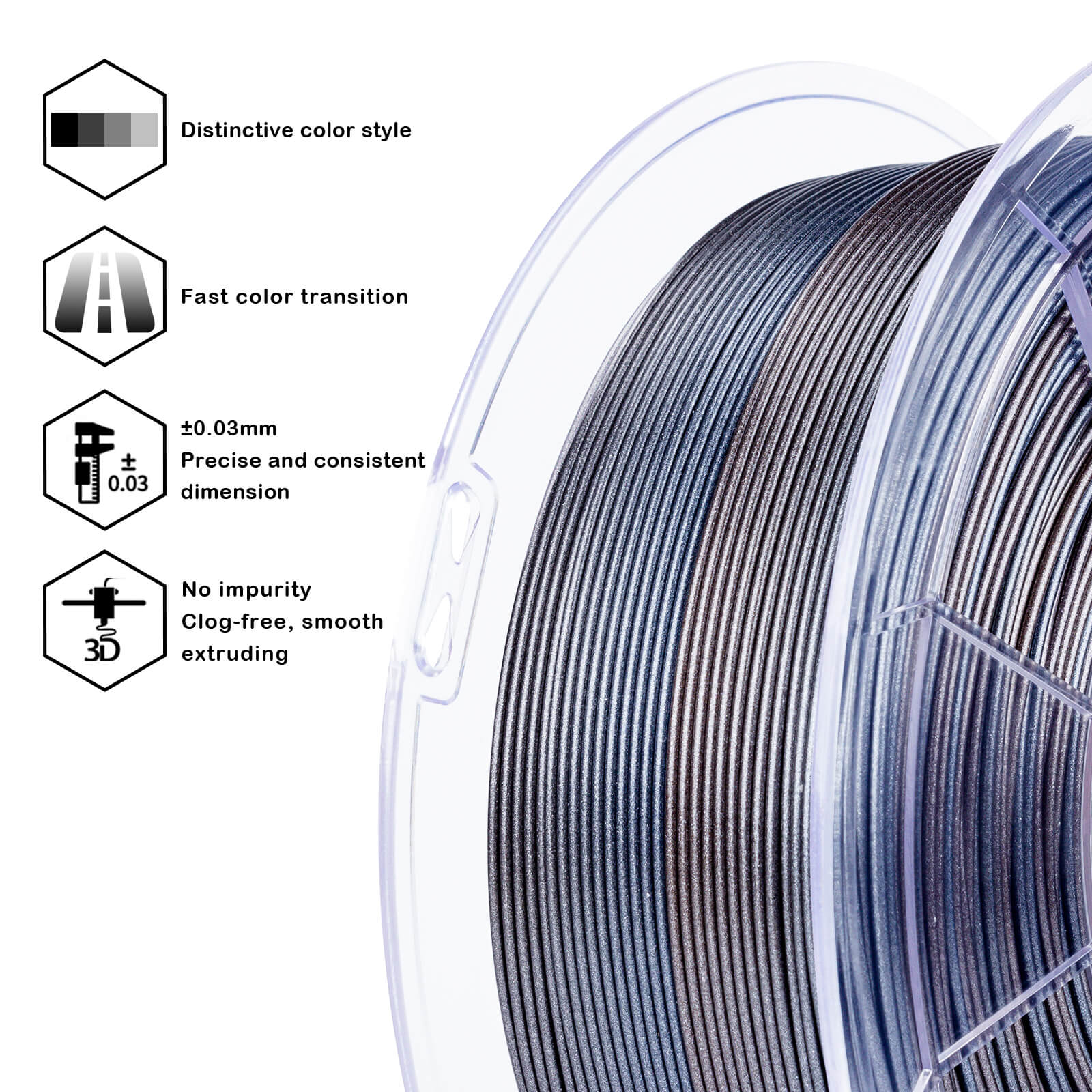 ZIRO Glitter Gradient Diamond PLA Filament 1.75mm, Iron Sparkle - Image 7