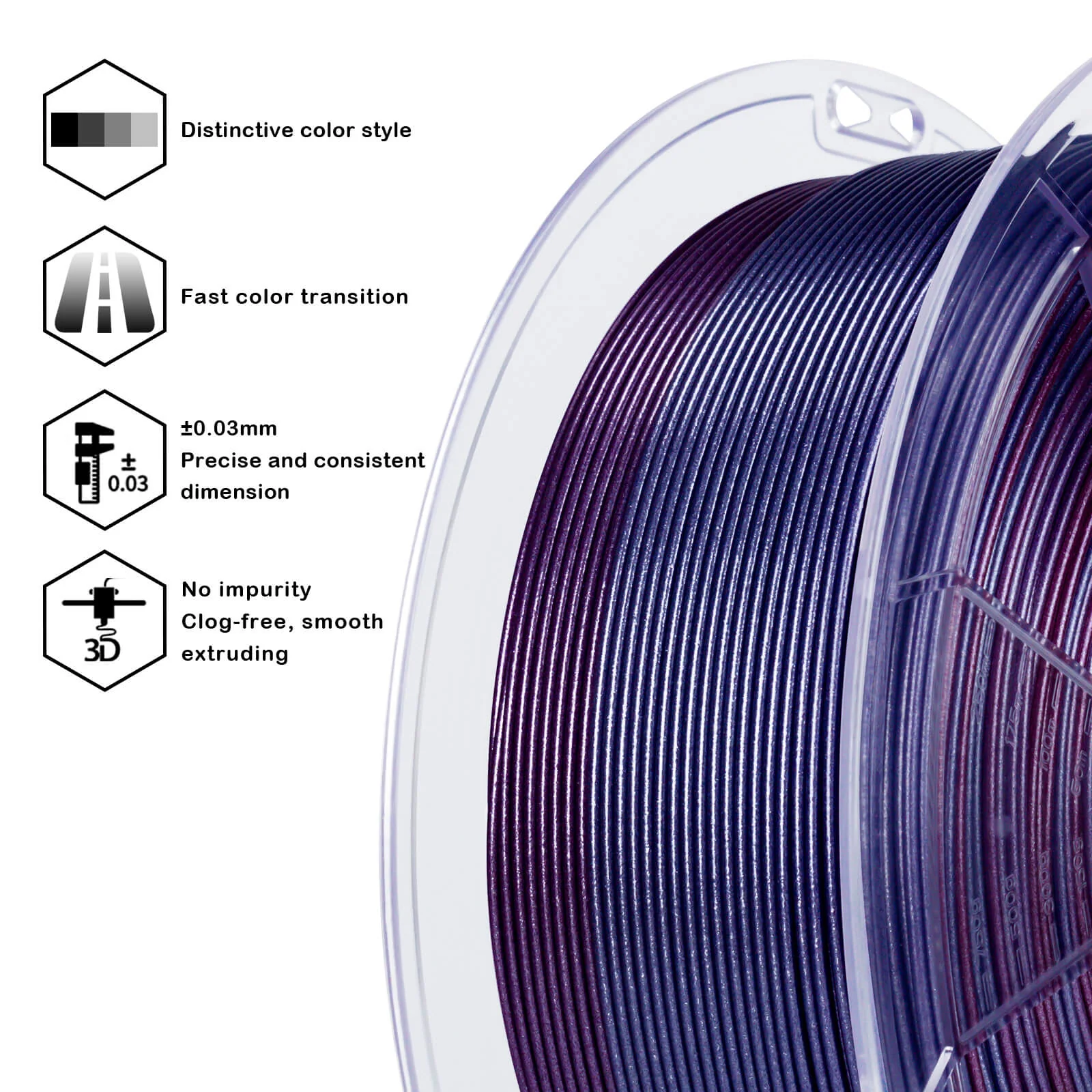 ZIRO Glitter Gradient Diamond PLA Filament 1.75mm, Lilac Sparkle - Image 4