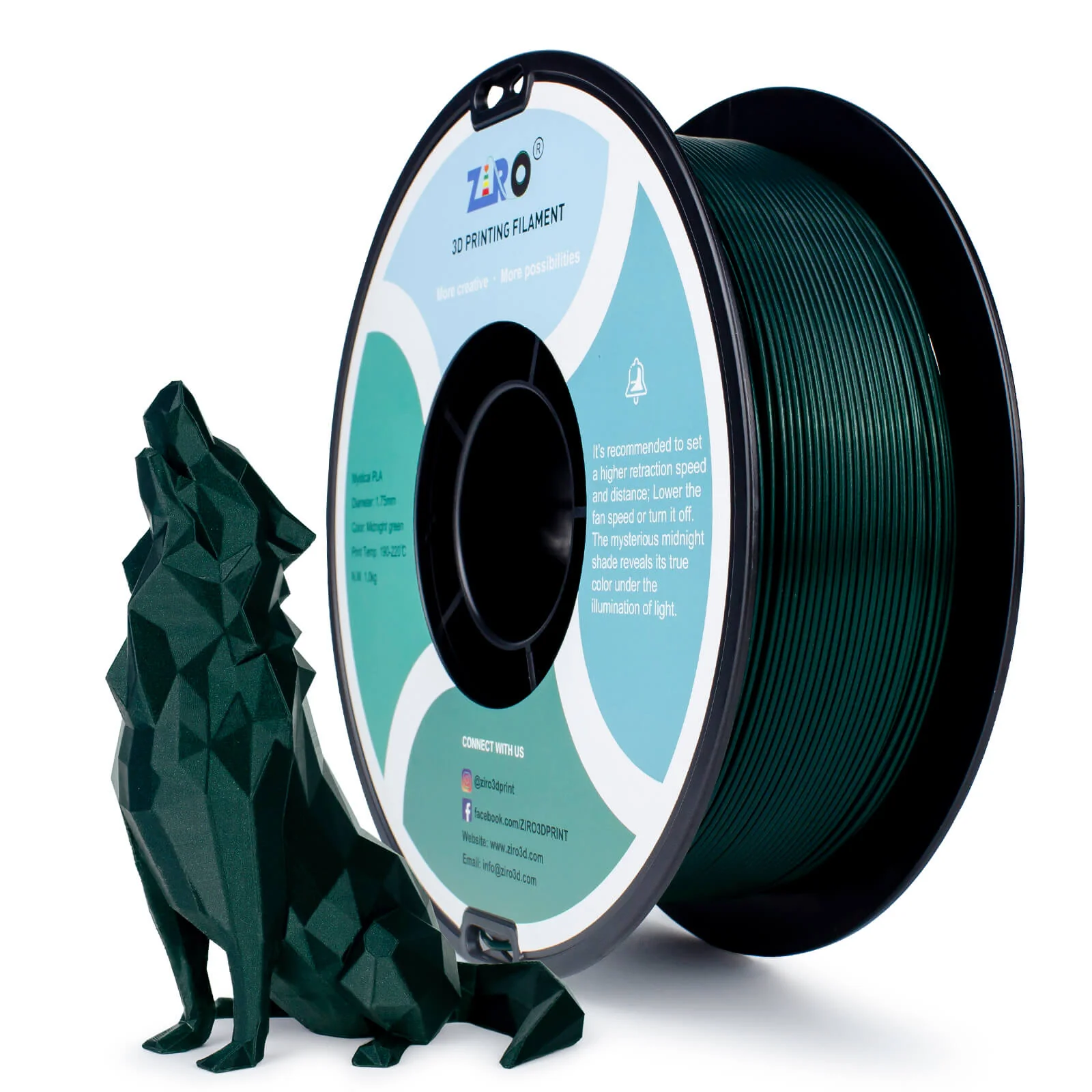 ZIRO Glitter Mystical Series PLA Filament 1.75mm, Midnight Green - Image 3