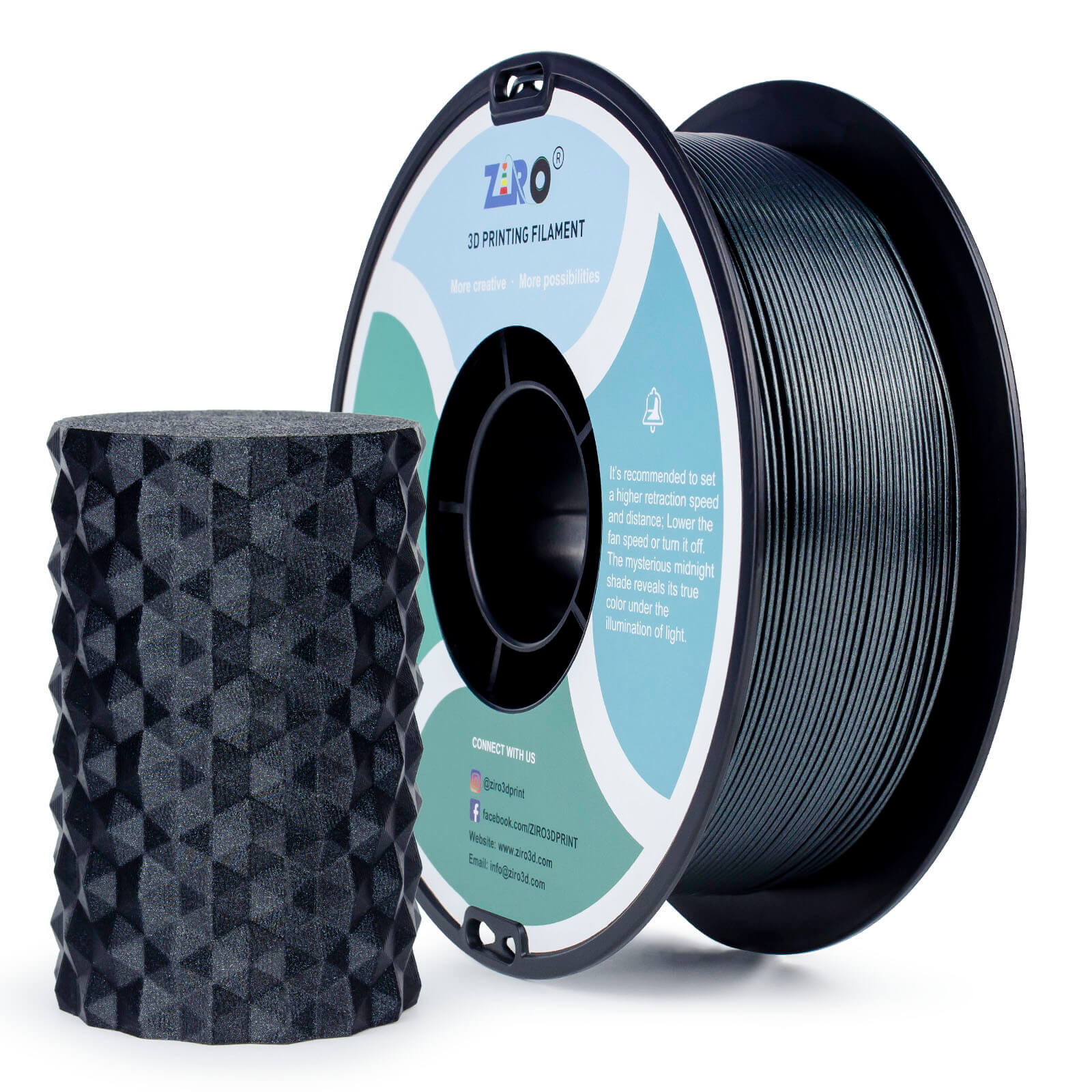 ZIRO Glitter Mystical Series PLA Filament 1.75mm, Midnight Silver - Image 3