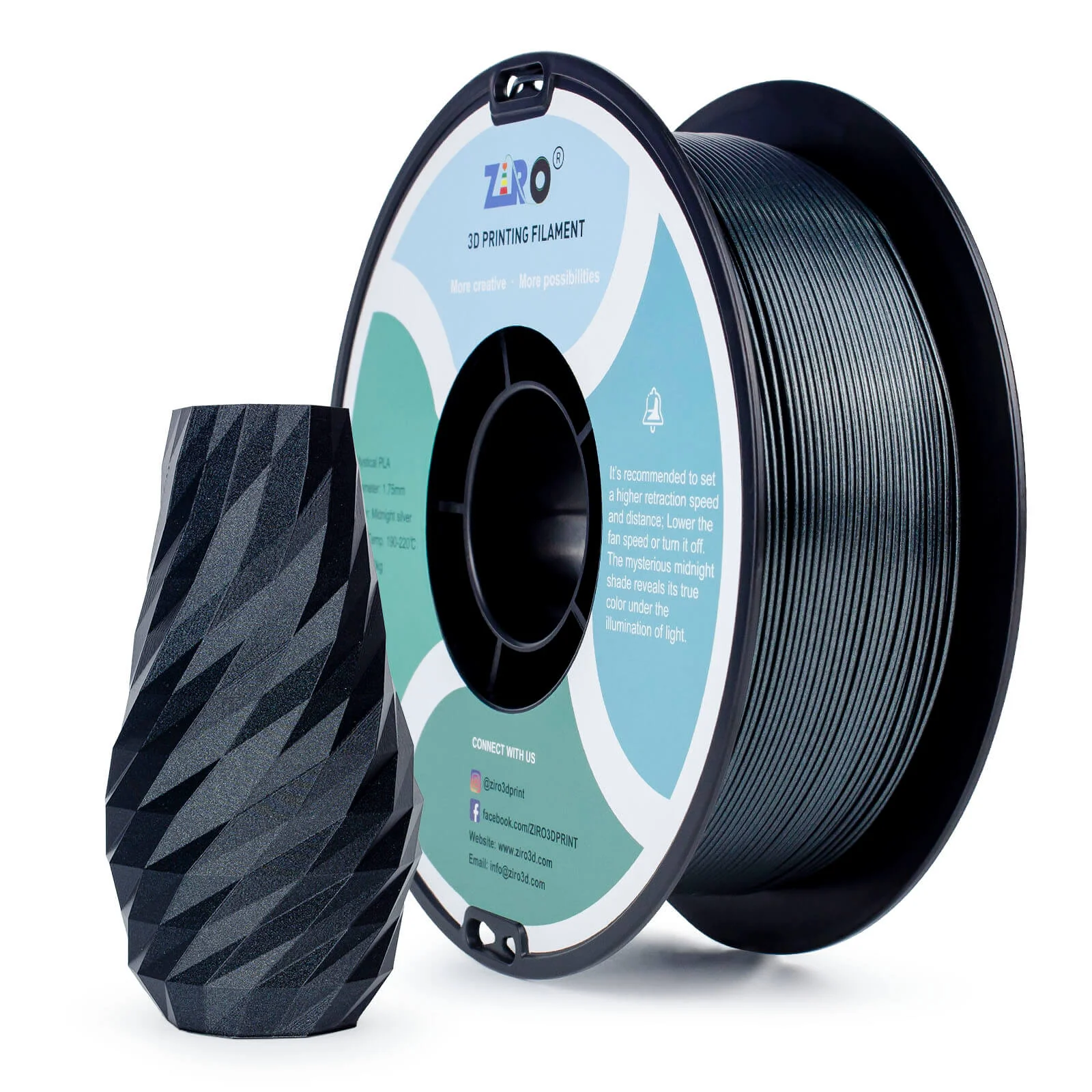 ZIRO Glitter Mystical Series PLA Filament 1.75mm, Midnight Silver - Image 6