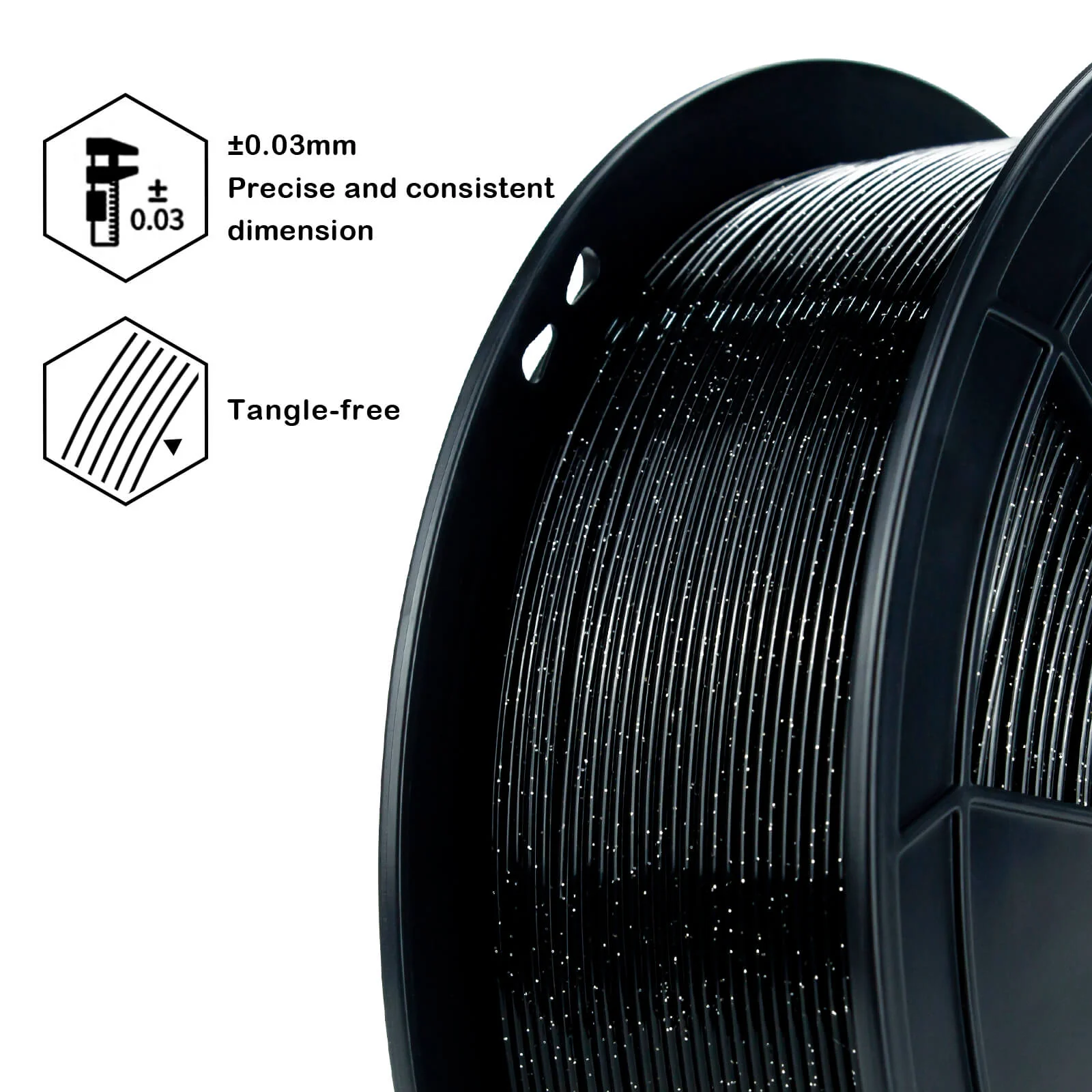 ZIRO Glitter Twinkling PLA Filament 1.75mm, Black - Image 8