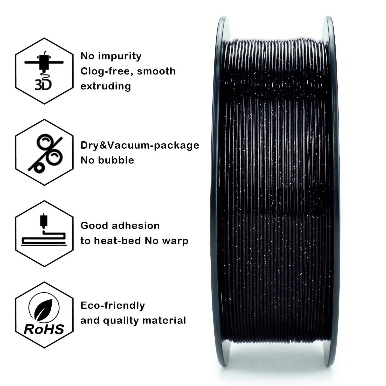 ZIRO Glitter Twinkling PLA Filament 1.75mm, Black - Image 9