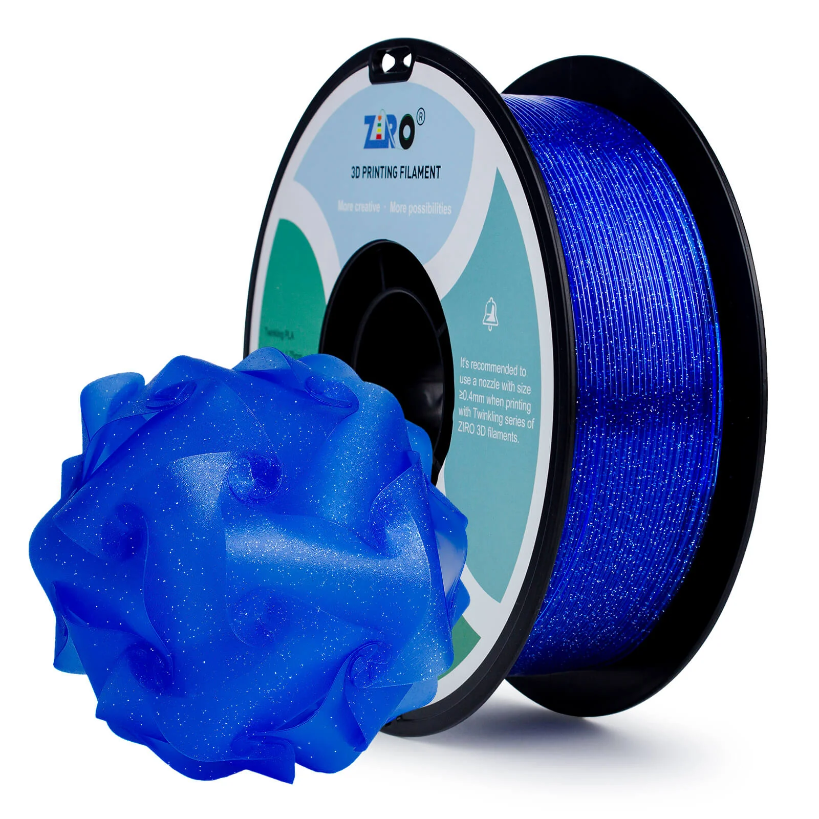 ZIRO Glitter Twinkling PLA Filament 1.75mm, Blue - Image 4