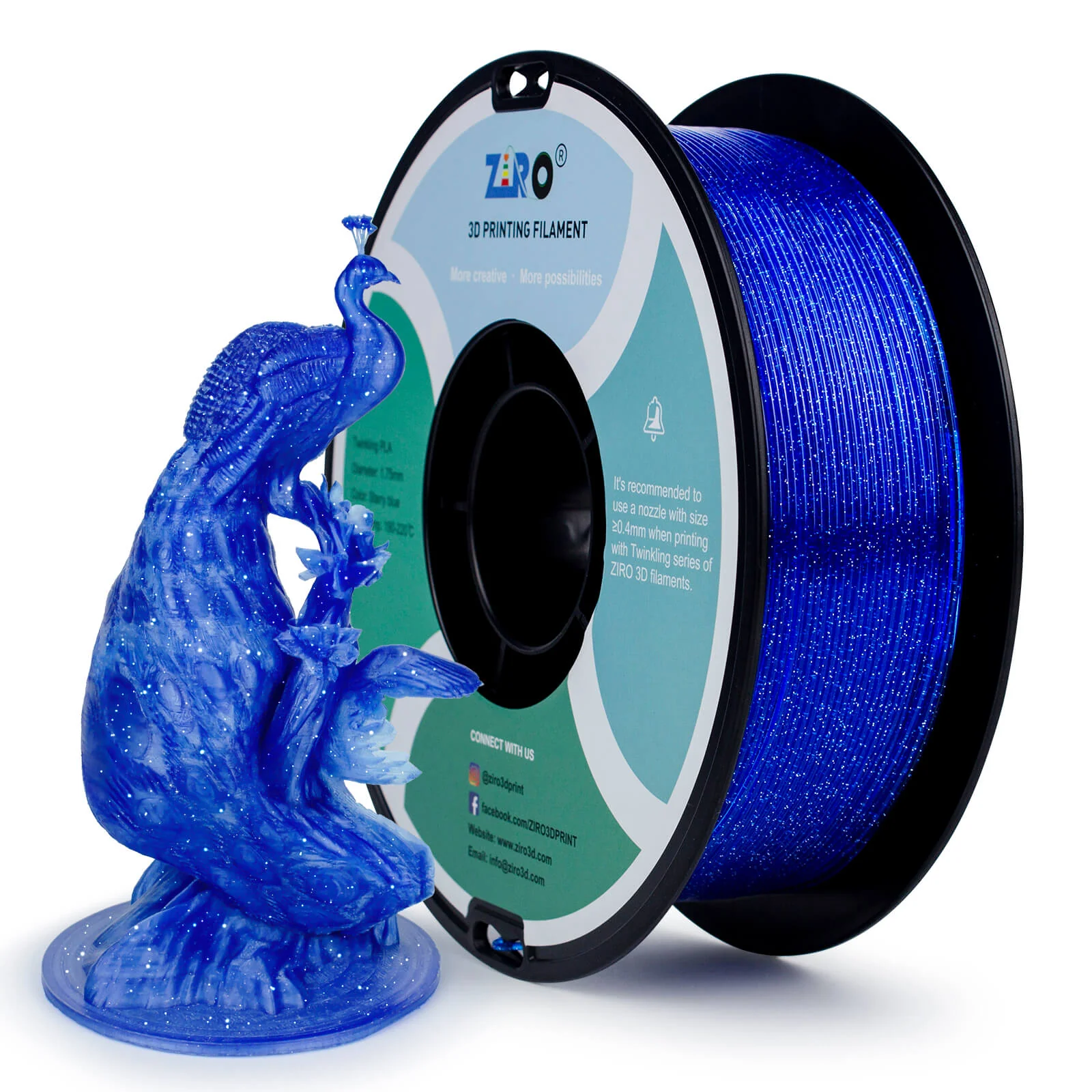 ZIRO Glitter Twinkling PLA Filament 1.75mm, Blue - Image 6